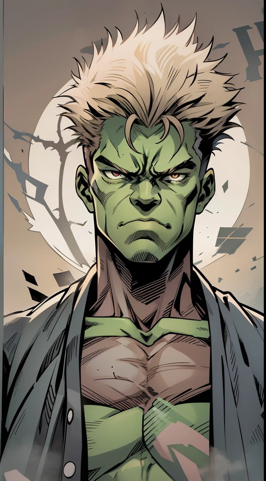 Hulk dentro do mundo de Jujutsu Kaisen detalhado, com roupa tema Jujutsu Kaisen, bem detalhado, fundo do Jujutsu Kaisen