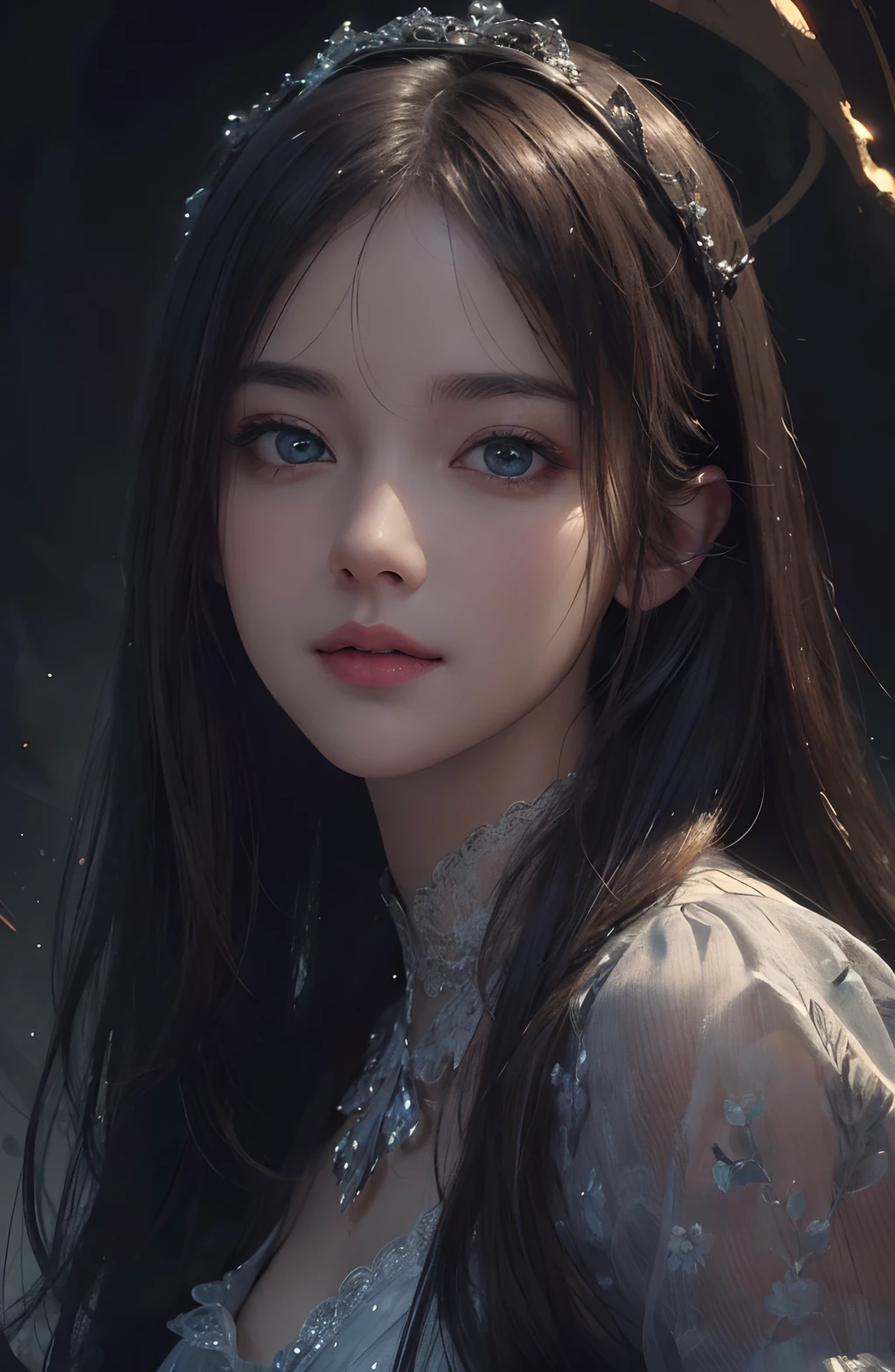 (ultra realistic) , (illustration), (increase resolution), (8K), (extremely detailed), (best illustration), (beautiful detailed eyes), (best quality), (ultra-detailed), (masterpiece),  (wallpaper), (detailed face), solo,1 girl, looking at viewers,  delicate details, detailed faces, in the dark, deep shadow, low key,pureerosfaceace_v1, smile,