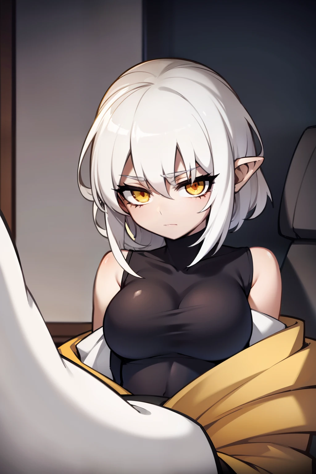 White hair
yellow coat
demon