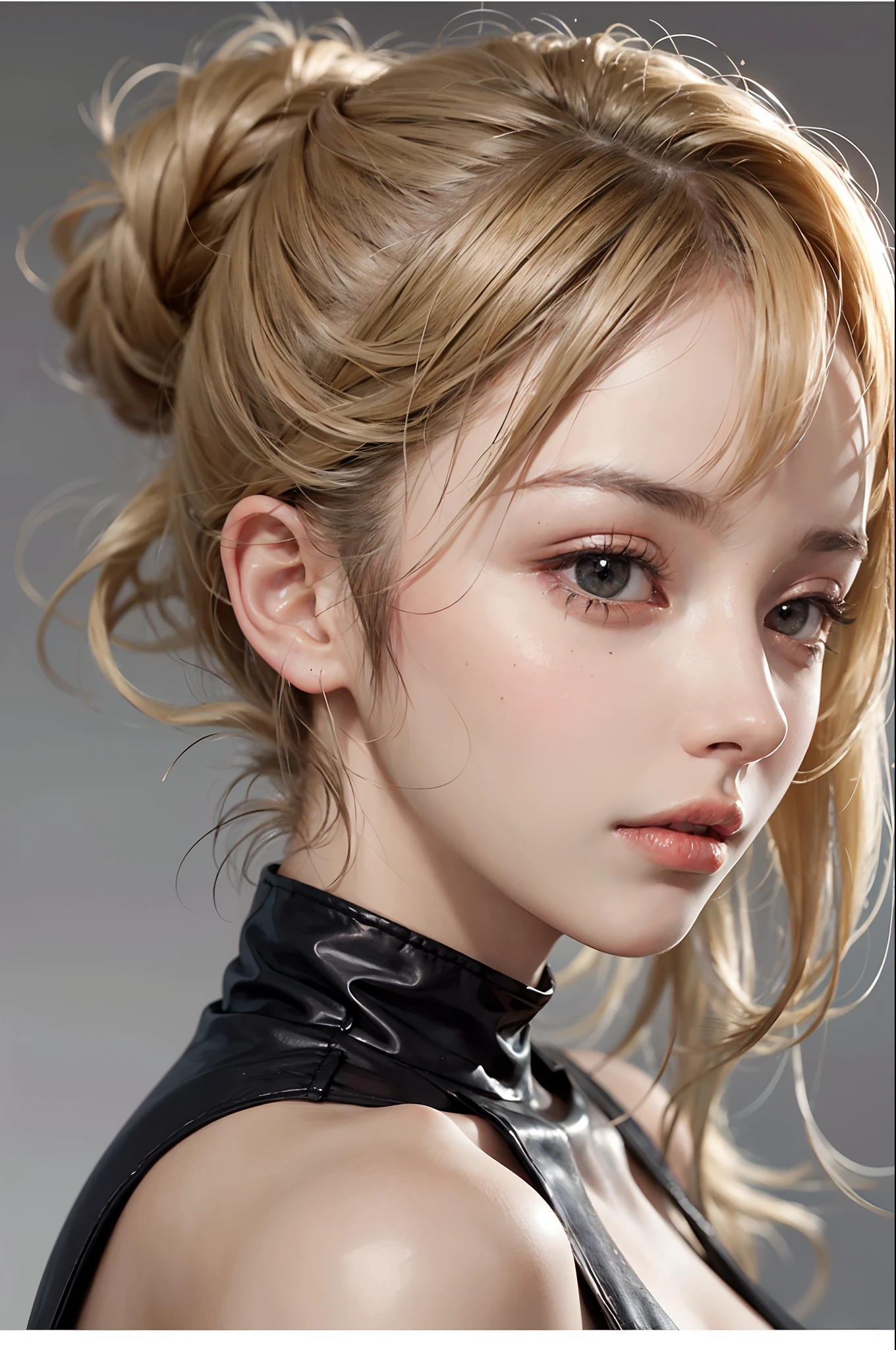 a 20 yo woman, blonde, (hi-top fade:1.3), dark theme, soothing tones, muted colors, high contrast, (natural skin texture, hyperrealism, soft light, sharp)