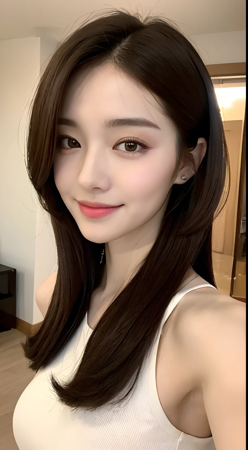 ((Best Quality, 8K, Masterpiece: 1.3)), 1girl, Slim Abs Beauty: 1.3, (Hairstyle Casual, Leaky Big Breasts: 1.2), Dress: 1.1, Super Fine Face, Delicate Eyes, Double Eyelids, Smile, Home