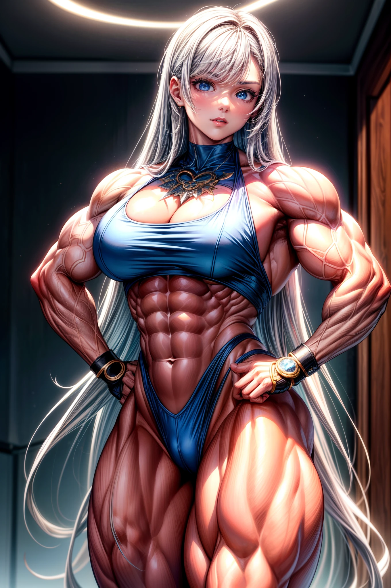 (BEST lighting) , (ultra intricately detailed) , 4K unification, (super-detailed CG: 1.2) , (8K: 1.2),(Original), (Masterpiece) , (Best quality),(Masterpiece:1.4),Anime-ish high quality,(Masterpiece),Masterpiece, Super clear picture quality，Clearer than movies，（Fine face）Best quality, absurderes,((masterpeace, 4K, 8K, Yes, A high resolution))1girll, schoolgirls，She was in the garden，standing on your feet,Exposing the abdomen， Crop topping,There are bulges of dense veins on the arms，Spring, Boots, Perfect figure, Long silver hair, Dynamic pose,Legs exposed，Strong leg muscles ((body builder:1.5)),Spring Garden,(Beautiful bace),(Girl),(Female),(((Upper body:1)))，raised right arm，Biceps display，Large muscles