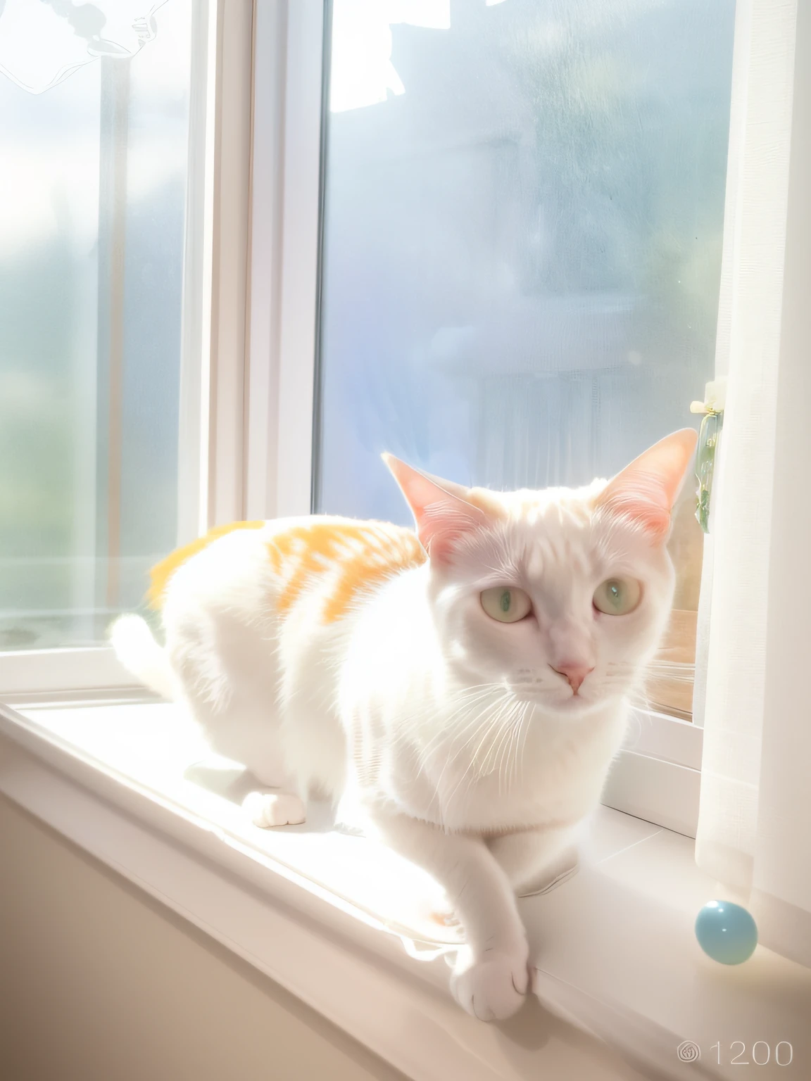 There is a cat sitting on the window sill, けもの, taken with sony alpha 9, white ( Cat ) girl, with an intricate!!, proud looking away, sora as a cat, Cat on the windowsill, taken with canon 8 0 d, cute furry needs your help, Detailed!!, !!Beautiful!!, sitting on the window sill