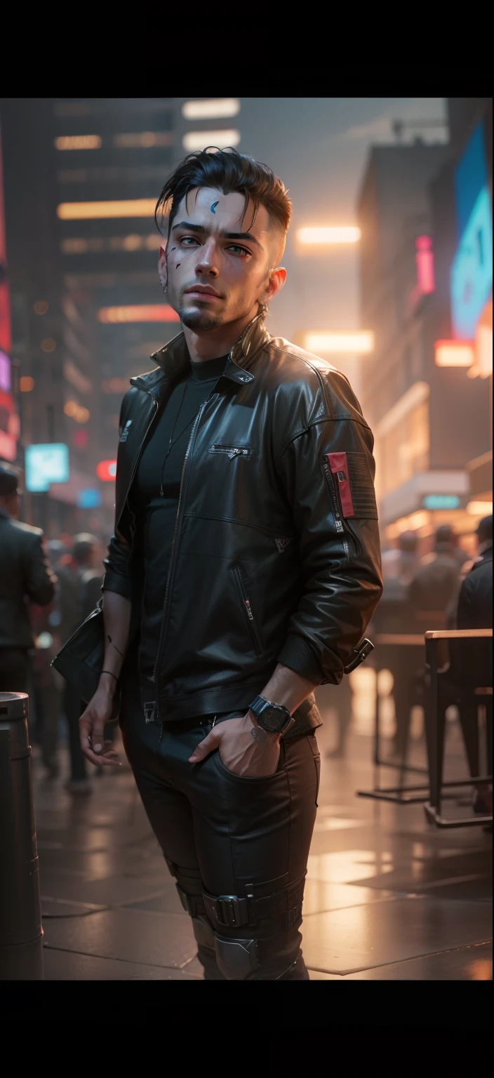 Change the background Cyberpunk handsome boy, realistic face, with dog, 8k ,