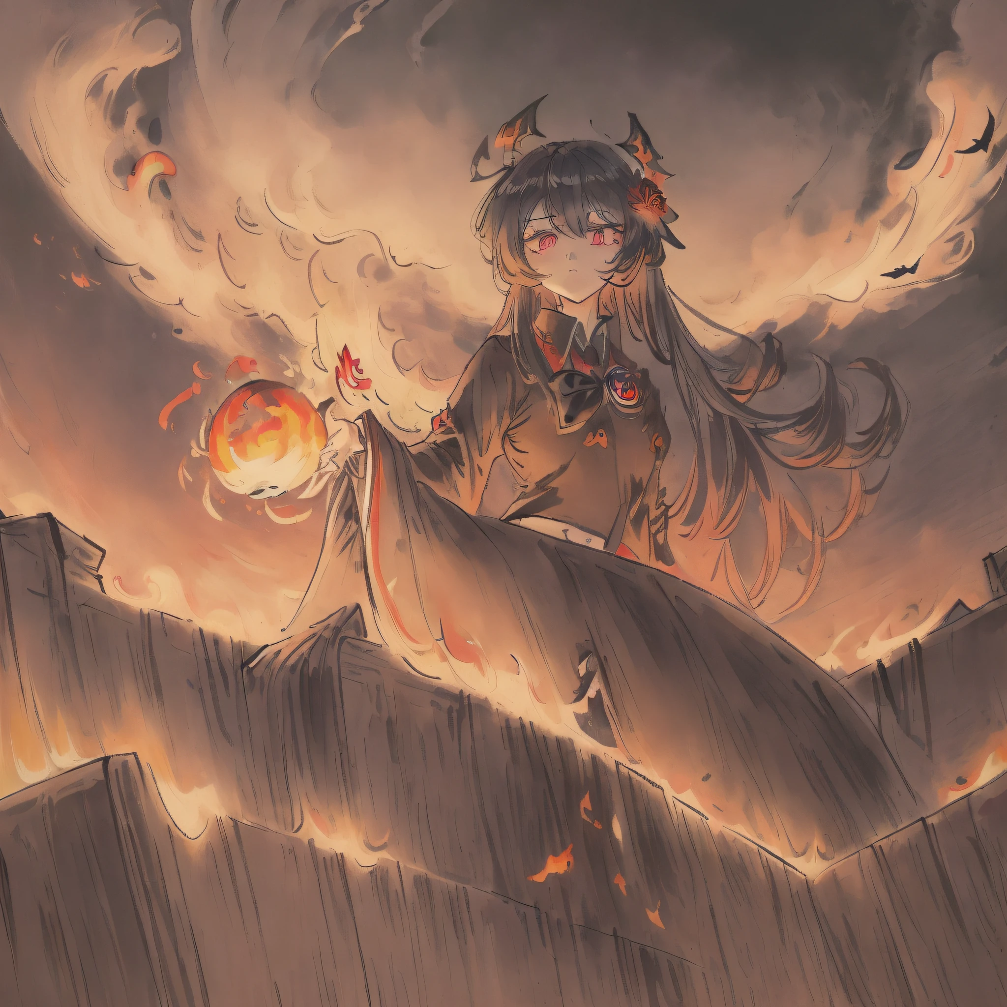 (((masterpiece))),best quality, illustration,beautiful detailed glow,(beautiful detailed eyes), (dark magician girl:1.1),big forhead,flower,large top sleeves,Floating ashes, Beautiful and detailed explosion, red moon, fire,Fire cloud, Wings on fire, a cloudy sky, smoke of gunpowder, burning, black dress, (beautiful detailed eyes),expressionless,beautiful detailed white gloves, Dove of peace, (floating cloud:1.2),azure hair,disheveled hair,long bangs, hairs between eyes, black kneehighs, black ribbon,white bowties,midriff,{{{half closed eyes}}},