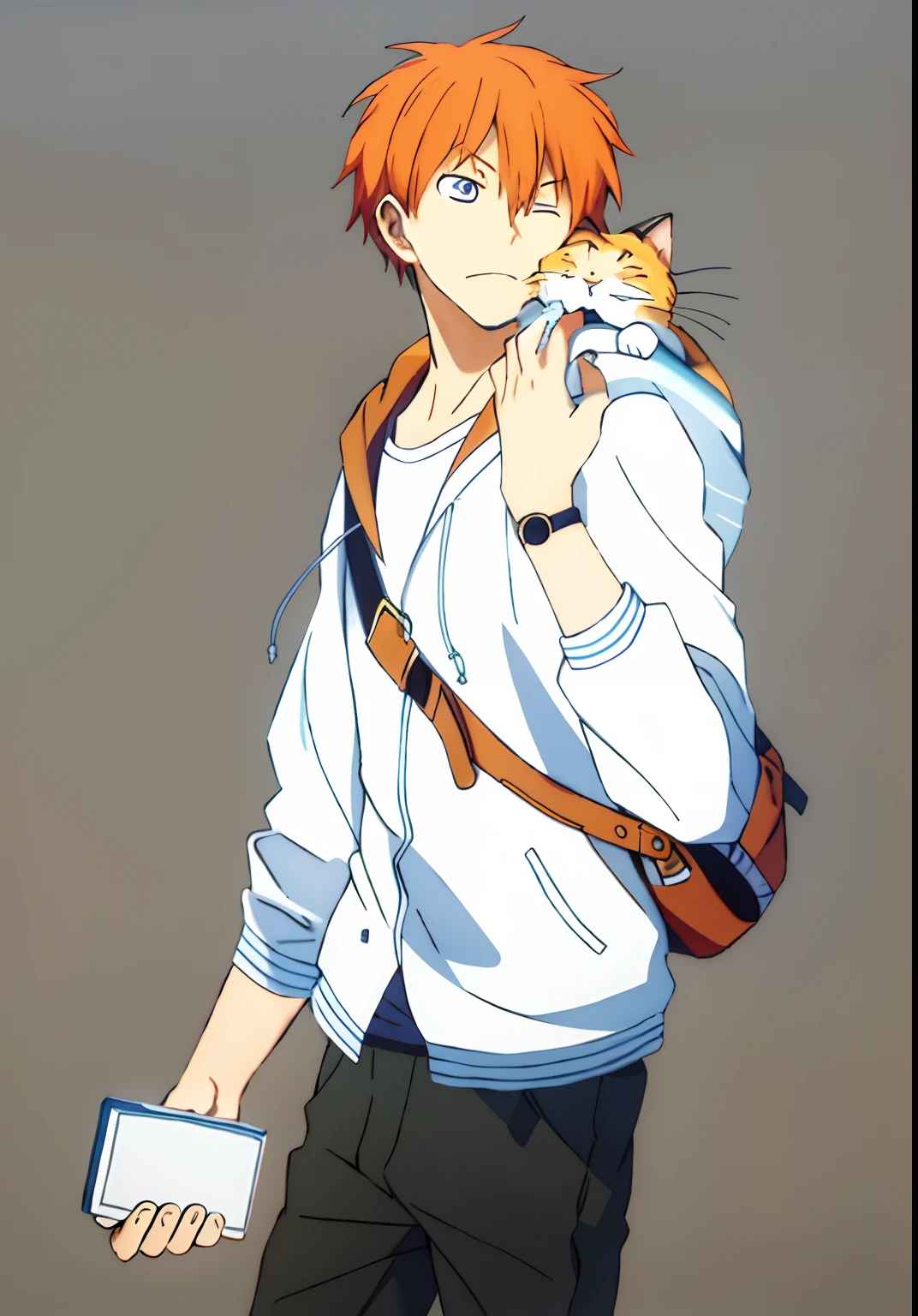 A painting of a man with a cat on his shoulder, clean lineart, clean anime outlines, Line art!!, perfect lineart, linear art, thick lineart, thick black lineart, lineart behance hd, Line Art - N 9, Simple lines of art, extremely fine ink lineart, author：Middle Bokuhn, Boy with cat ears and tail