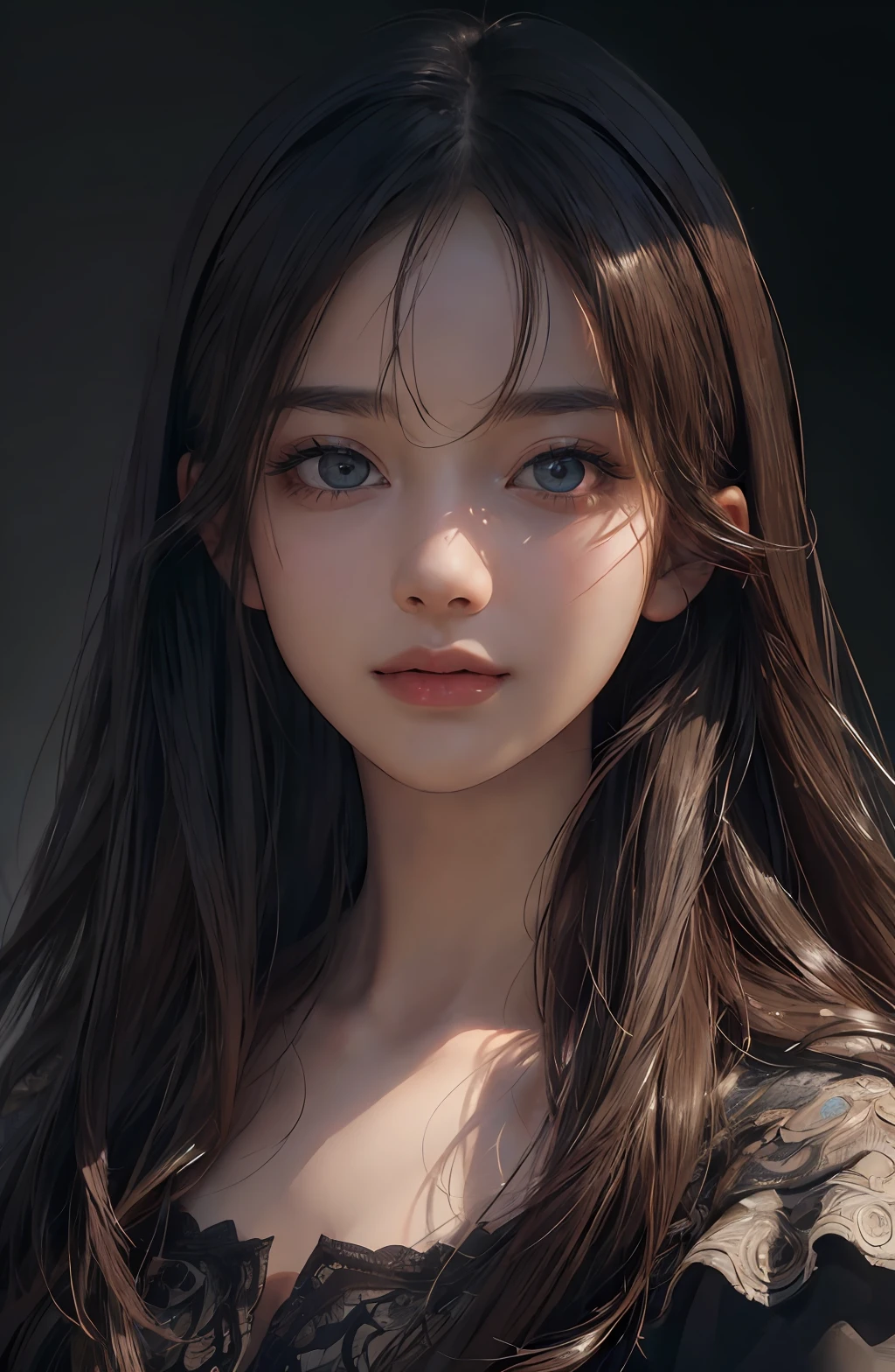 (ultra realistic) , (illustration), (increase resolution), (8K), (extremely detailed), (best illustration), (beautiful detailed eyes), (best quality), (ultra-detailed), (masterpiece),  (wallpaper), (detailed face), solo,1 girl, looking at viewers,  delicate details, detailed faces, in the dark, deep shadow, low key,pureerosfaceace_v1, smile,