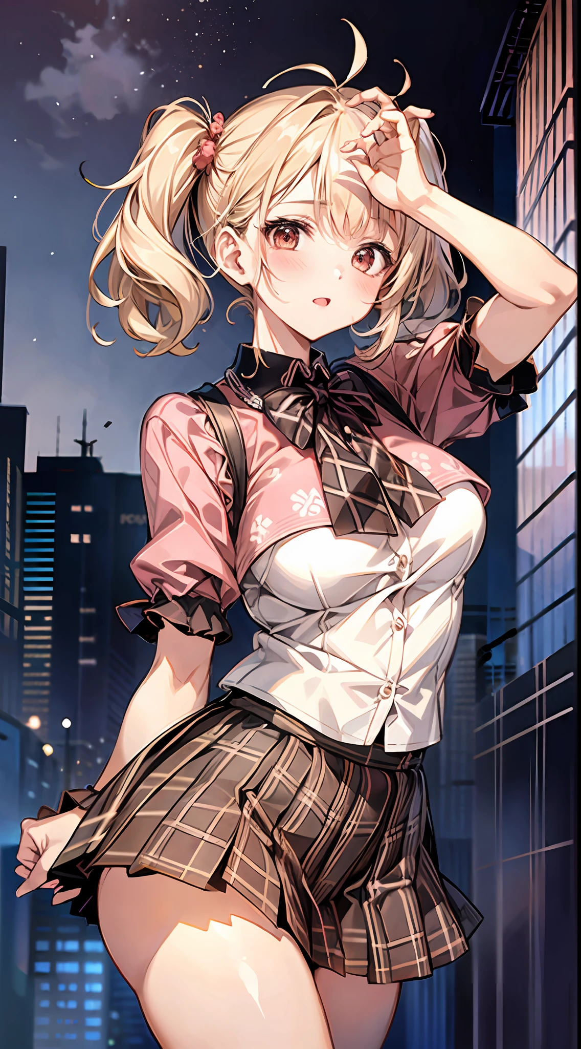 1GIRL,CUTE FACE,sexy pose,radio city,big puff blouse,miniskirt