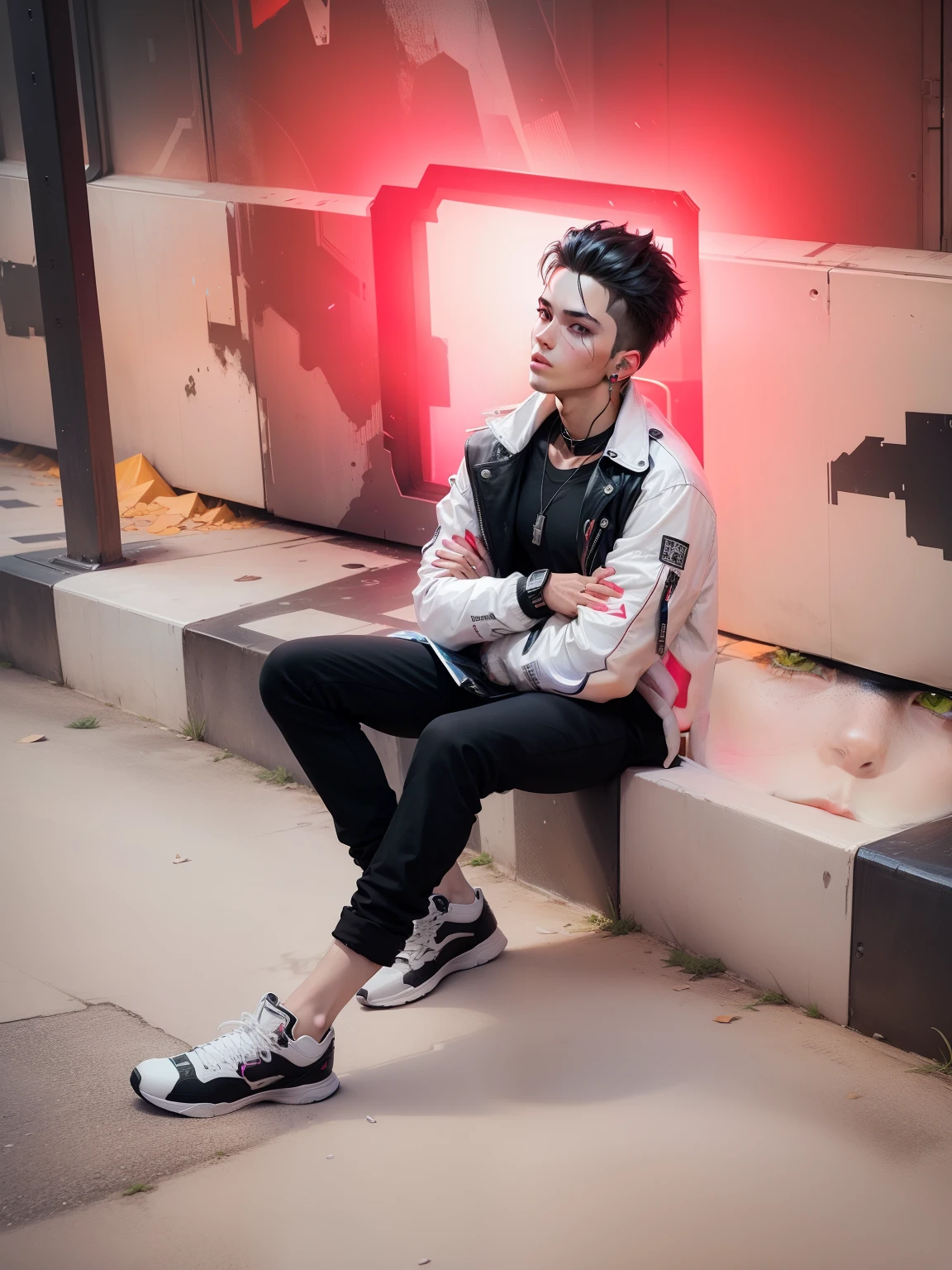 Change background cyberpunk hansome boy realistic face