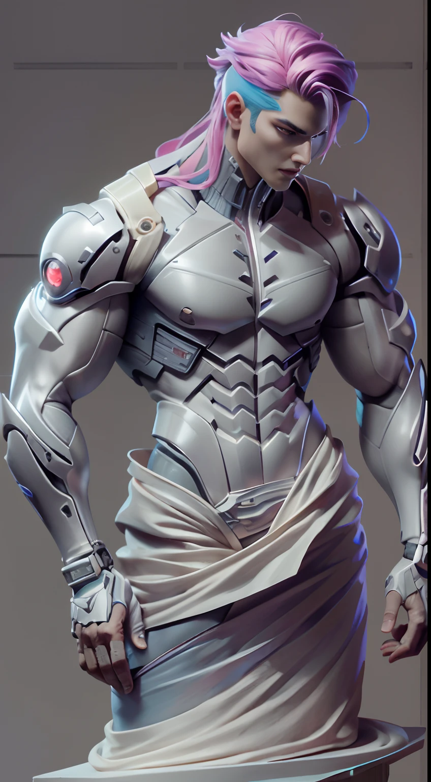 Sculpture design，Figures，GK model，The whole body of the character，Expose muscles，（Exquisite base），Wu Yifan，Handsome cybernetic boy looking at camera lingerie detailed muscular reality masterpiece，musculous