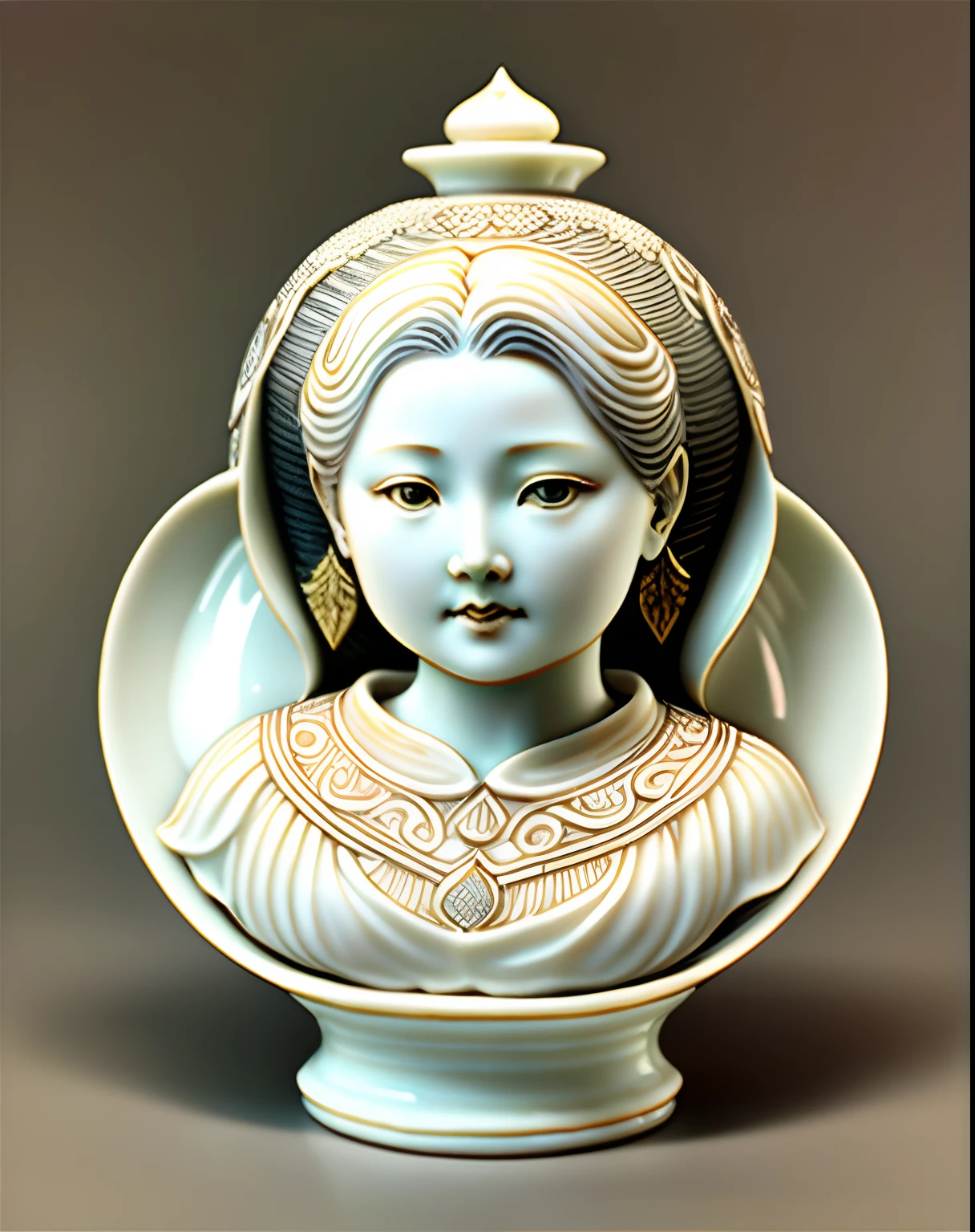 Female side Highly detailed carved porcelain, Partially glazed, shipping