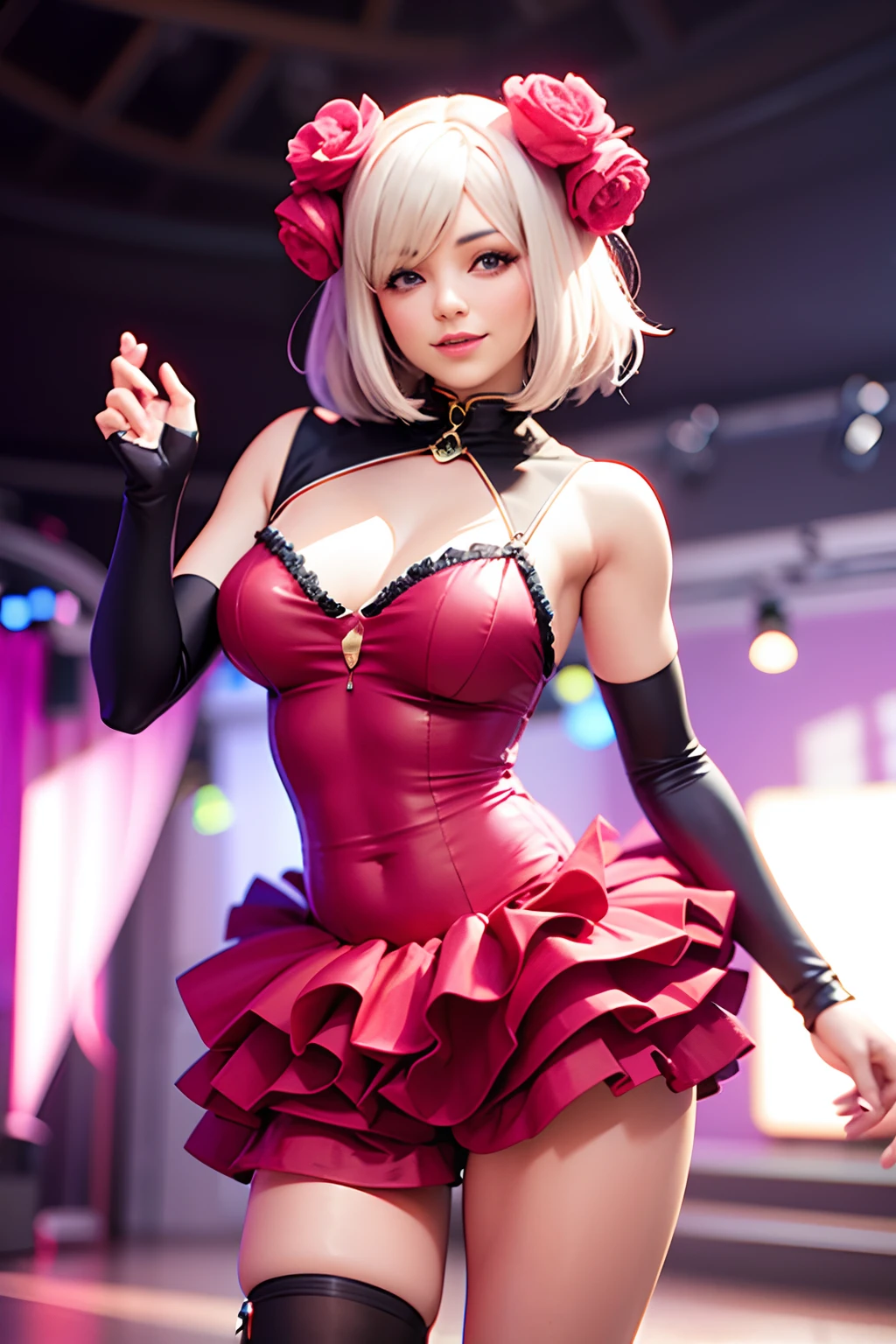 Araffe woman in a pink and white dress is dancing, photorealistic anime girl rendering, render de mirabel madrigal, render de uma anime 3d bonito, feito com anime painter studio, 🌺 CGSetnation, character is in her natural pose, anime estilo 3d, she is dancing. Realistic, Personagem altamente detalhado, Artgerm ; motor 3d unreal