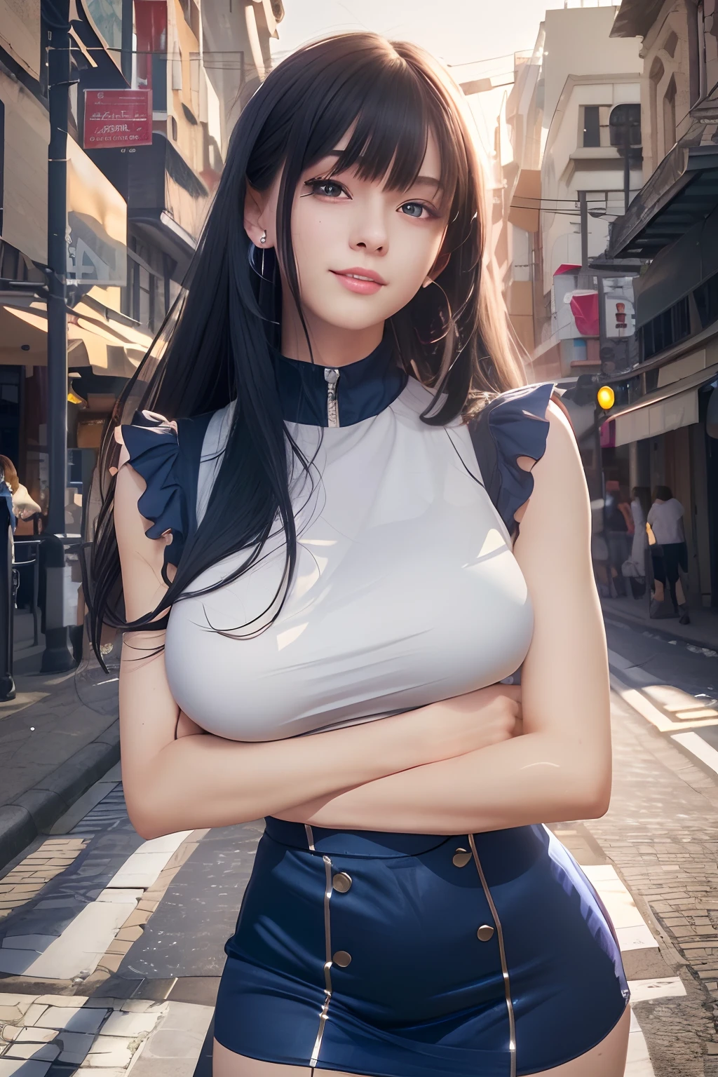 girl in a short skirt posing for a picture in a city, attractive girl, hyper realistic, seductive girl, girl in real life, photorealistic anime, realistic 3 d style, beautiful alluring woman, hinata hyuga, beautiful girl, realistic anime, beautiful woman, photorealistic girl render, a hyperrealistic schoolgirl, masterpiece, superdeformed, (((full body:1.3))), ultra high res, RAW photo, masterpiece, ultra detailed, 8k, full detailed hair, highres, best quality, ultra high res, ultra detailed face and eyes, (((photorealistic:1.7))), looking at viewer, (((smiling:1.3))), cute, (((large breast:1.7))), (((ray tracing:1.4))), ((((long legs:1.4)))), Best quality , masterpiece, large hip, Fully facial detailed, beautiful, ((very detailed of hair )) , (((:1.2))), thin lips, big eyes, highres, seducing, blue eyes , slim waist, 8k:1.2, 16k:1.2, highres,
karol bak uhd, inspired by hajime sorayama,