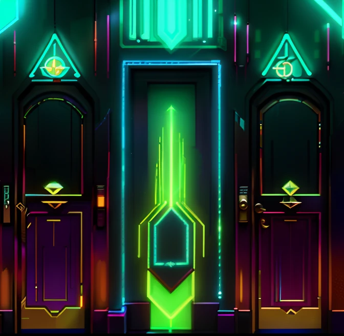 In the dark room, a neon light shone through the door, art deco background, doors that are cosmic portals, ethereal art deco, 4k vertical wallpaper, 4k vertical wallpaper, background art deco palace, hq 4k phone wallpaper, 8k vertical wallpaper, 8k vertical wallpaper, art deco sci fi, metropolis background, Computer wallpaper