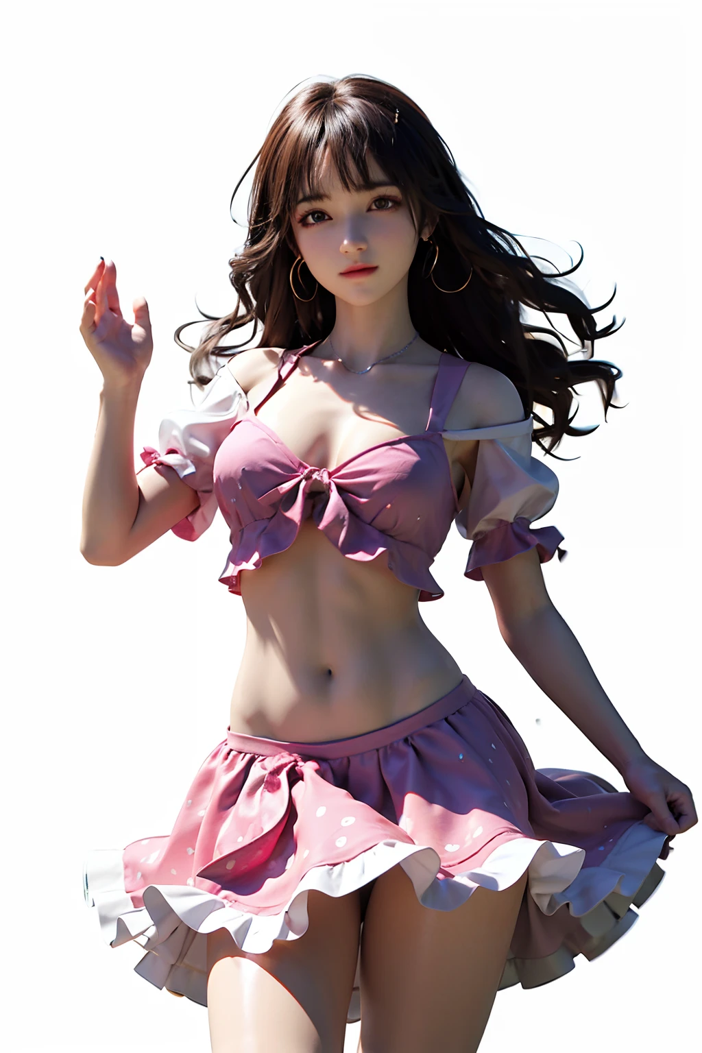 Araffe woman in a pink and white dress is dancing, photorealistic anime girl rendering, render de mirabel madrigal, render de uma menina anime 3d bonito, feito com anime painter studio, character is in her natural pose, 🌺 CGSetnation, anime estilo 3d, she is dancing. Realistic, Personagem altamente detalhado, Artgerm ; motor 3d unreal