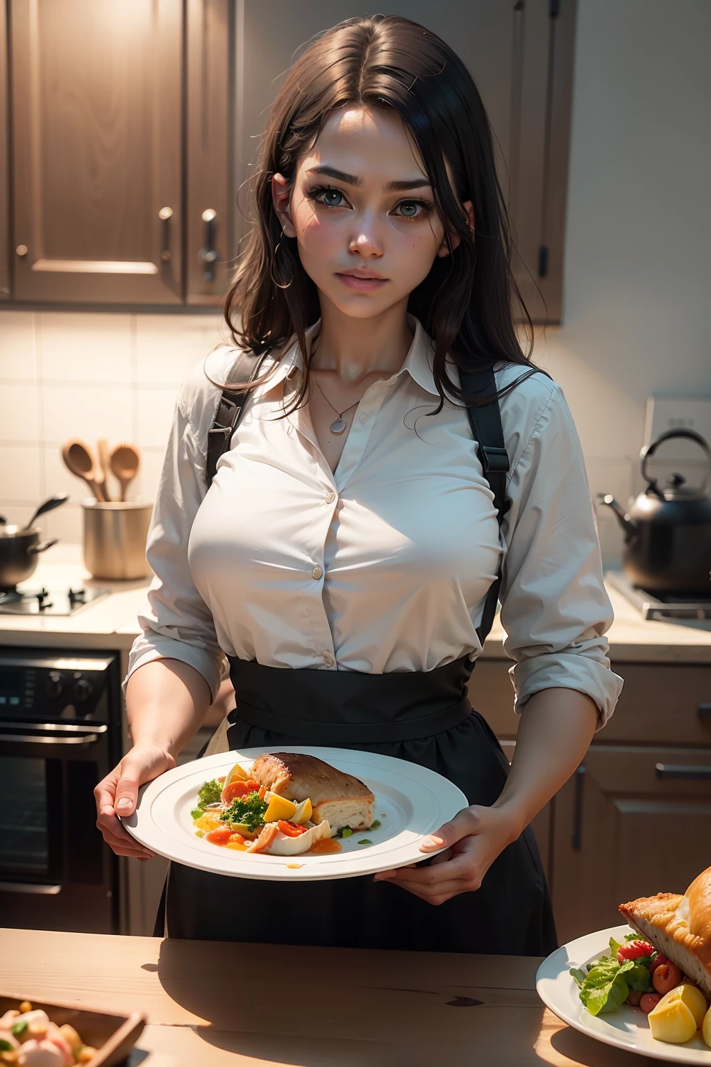 kitchen as a meal on the table blurred background (obra-prima) (8k high resolution) (melhor qualidade) (Ultra Definition) (Ultra realista)(Foto RAW) (Foto realista) (bright illumination)