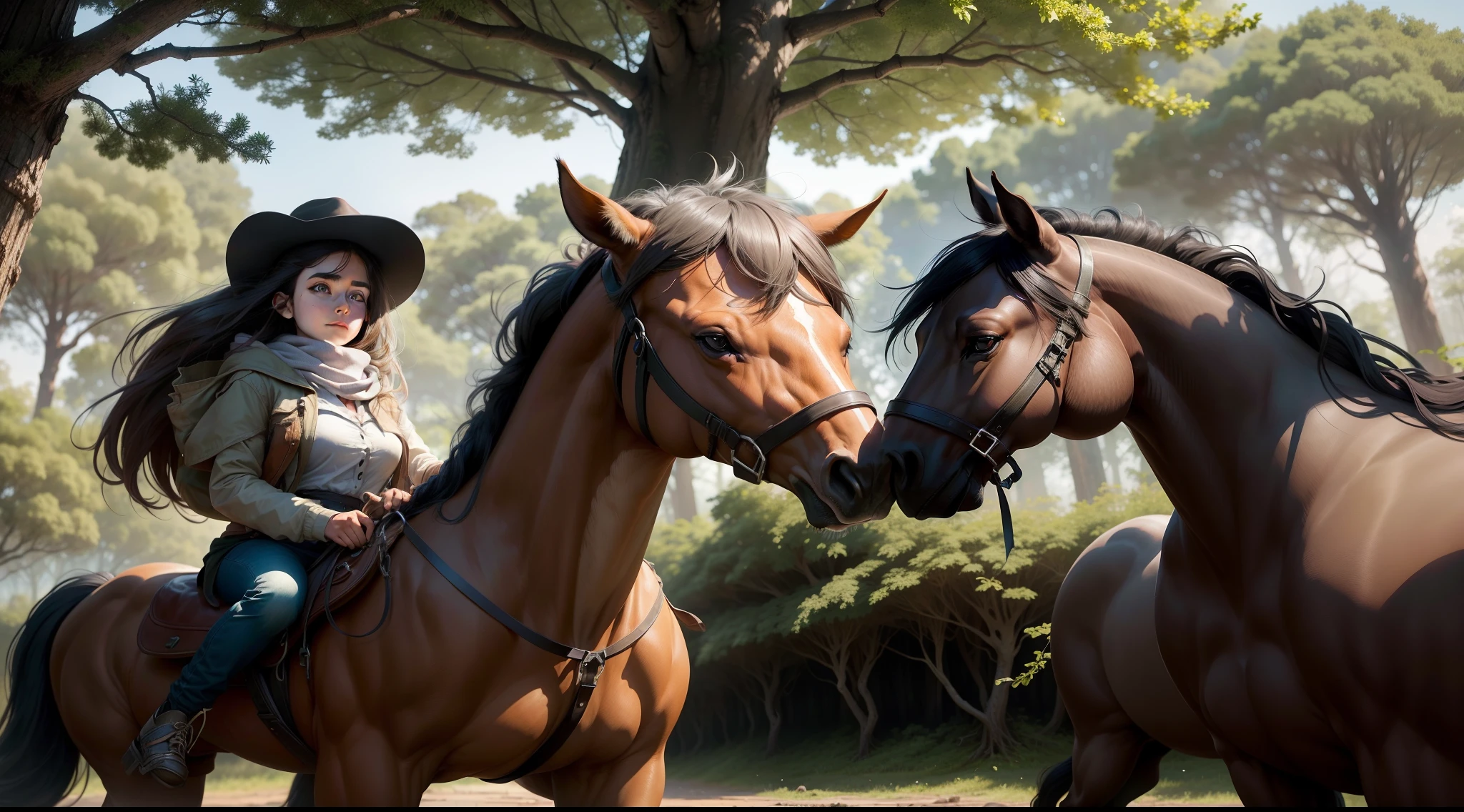 Girl and her lightning horse,Desenho ,then, Several days passed, until they decided to go home.. They said goodbye to their new friends and left the tree.. Voltaram para a floresta e para o reino, Happy to have lived a fantastic adventure.