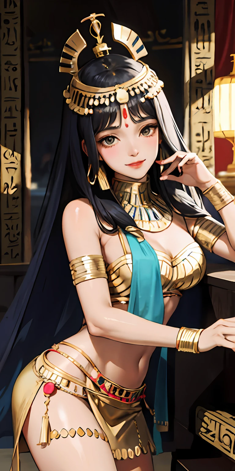 realisticlying、Ancient Egypt、Girls in Cleopatra style、Clothing in the time of the pharaohs、Put a little emphasis on the valley、Face Real、A sexy、Face smile