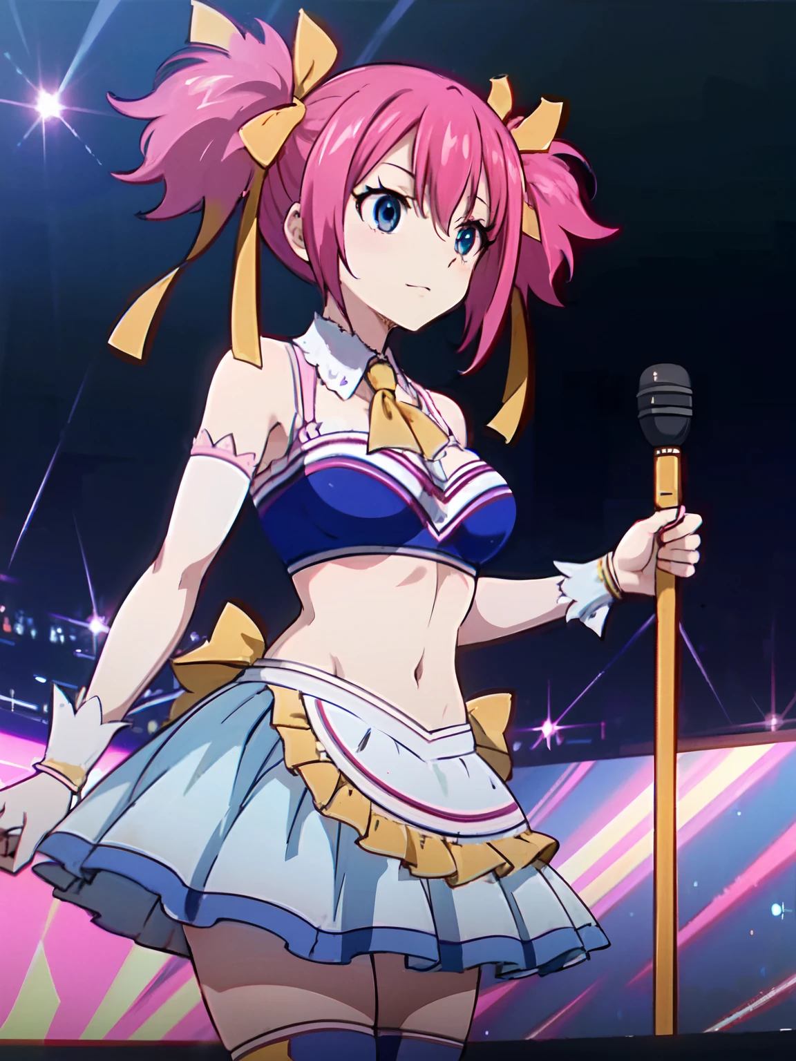 HighestQuali，Best picture quality，4 k hd wallpaper，Idol girl（shellia），Stage costumes，be on stage，holding a mic，（full bodyesbian：1.7）