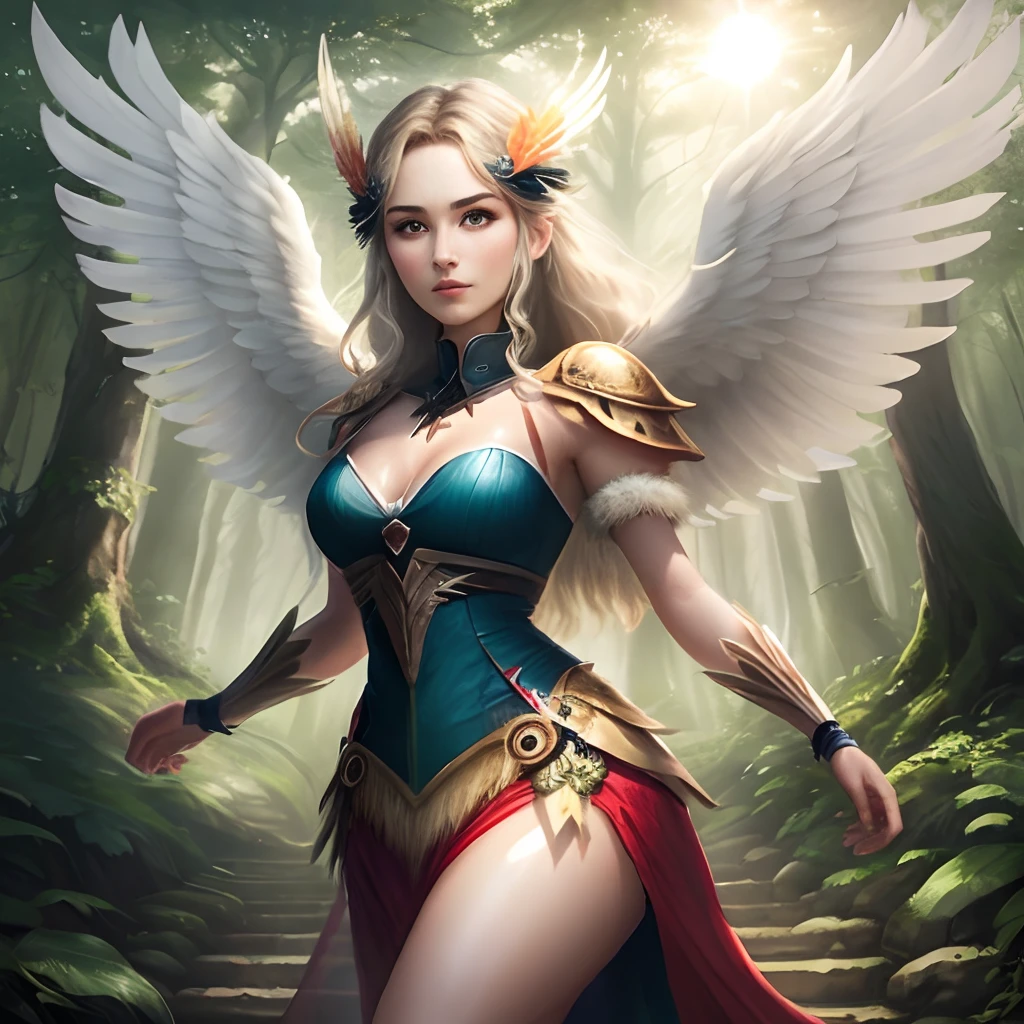 Primeval forest sunshine winged maiden