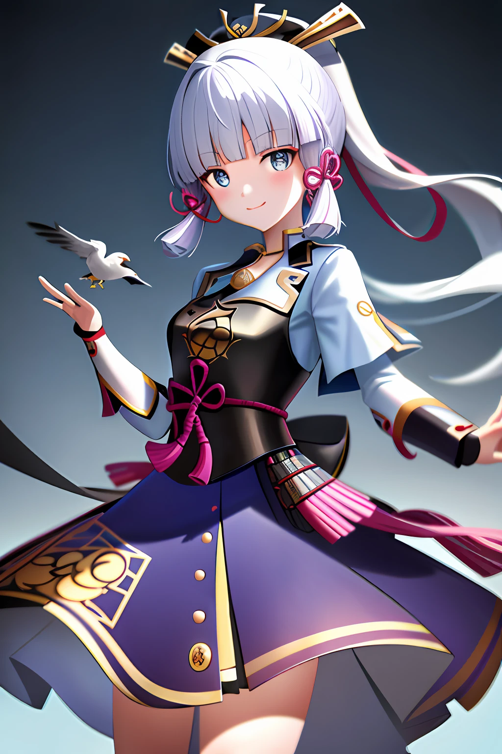 tmasterpiece,A high resolution,best qualtiy,1girl solo,kamisato_ayaka,ssmile,komono,Birds are attached to people