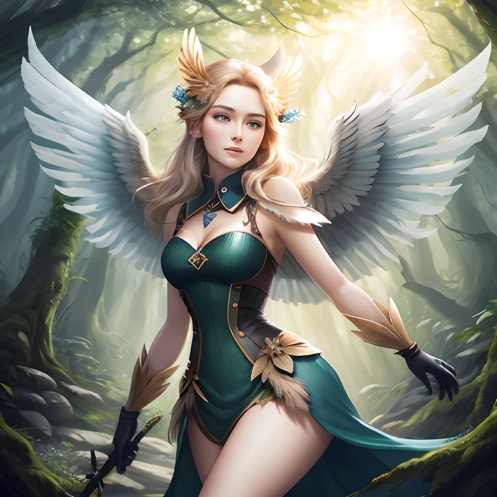 Primeval forest sunshine winged maiden
