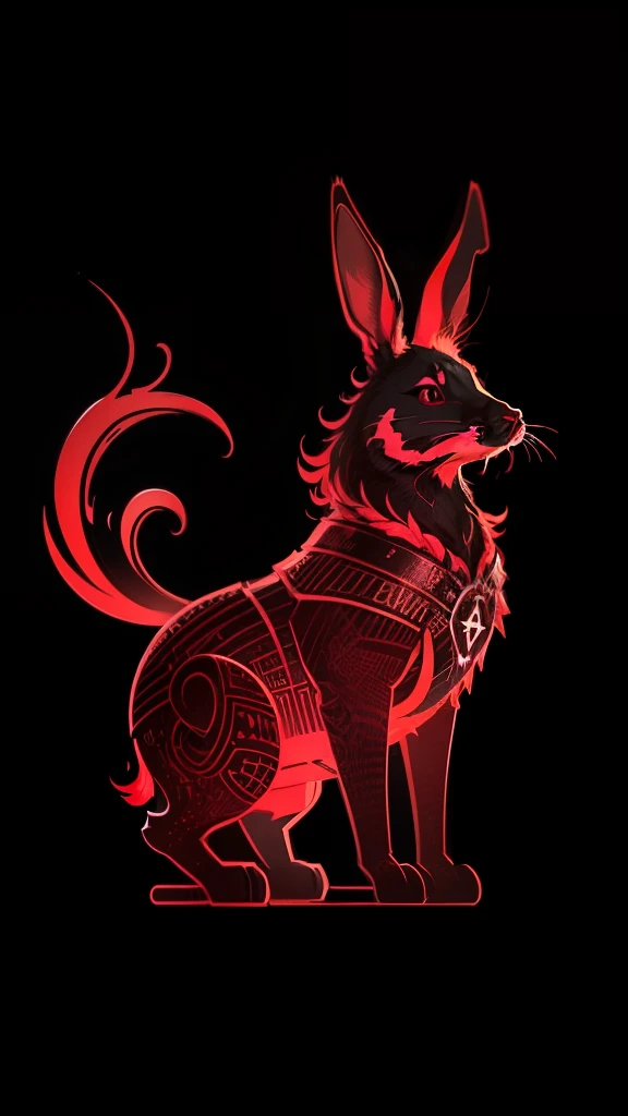 [red rabbit] Heraldic silhouette, logo masking style illustration, by dan mumford, by greg rutkowski, by james jean, black background, fantasy art, mysterious, realistic, majestic, rich vibrant colors, high contrast, seamless water brand, artstation, deviantart, dribble, redbubble, teepublic, sharp focus, simple, hyper detailed, detailed drawing, vectorize, outline, isometric style ."
