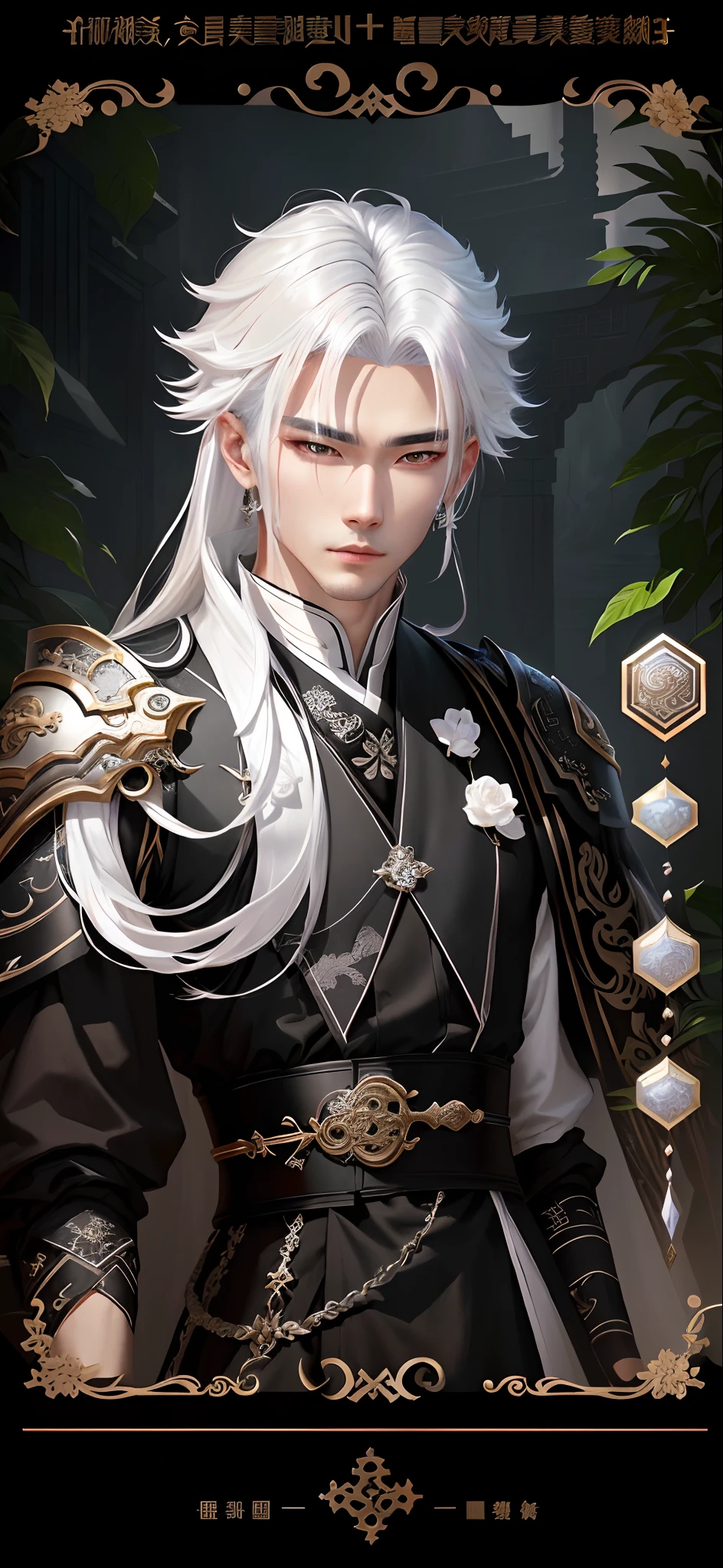 Close-up of a man with white hair and black dress, Beautiful androgynous prince, drak, Delicate androgynous prince, lineage 2 revolution style, Inspired by Bian Shoumin, 8 k , inspired by Ren Xiong, Inspired by Huang Shen, Guviz, inspired by Xie Huan, Inspired by Zhang Han
