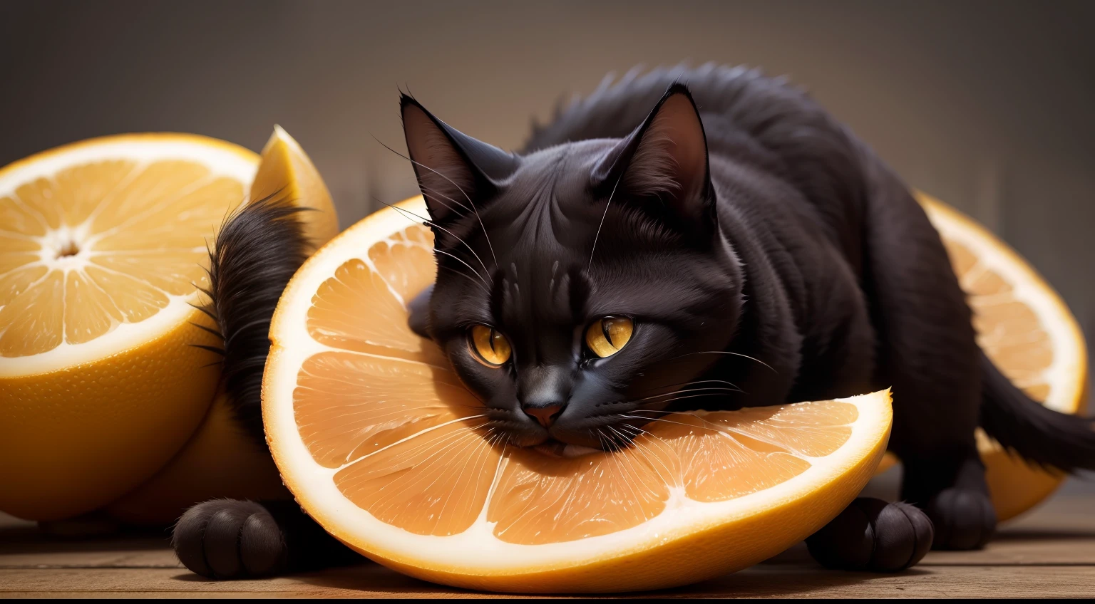 Um gato laranja grande batendo em um gato preto pequeno