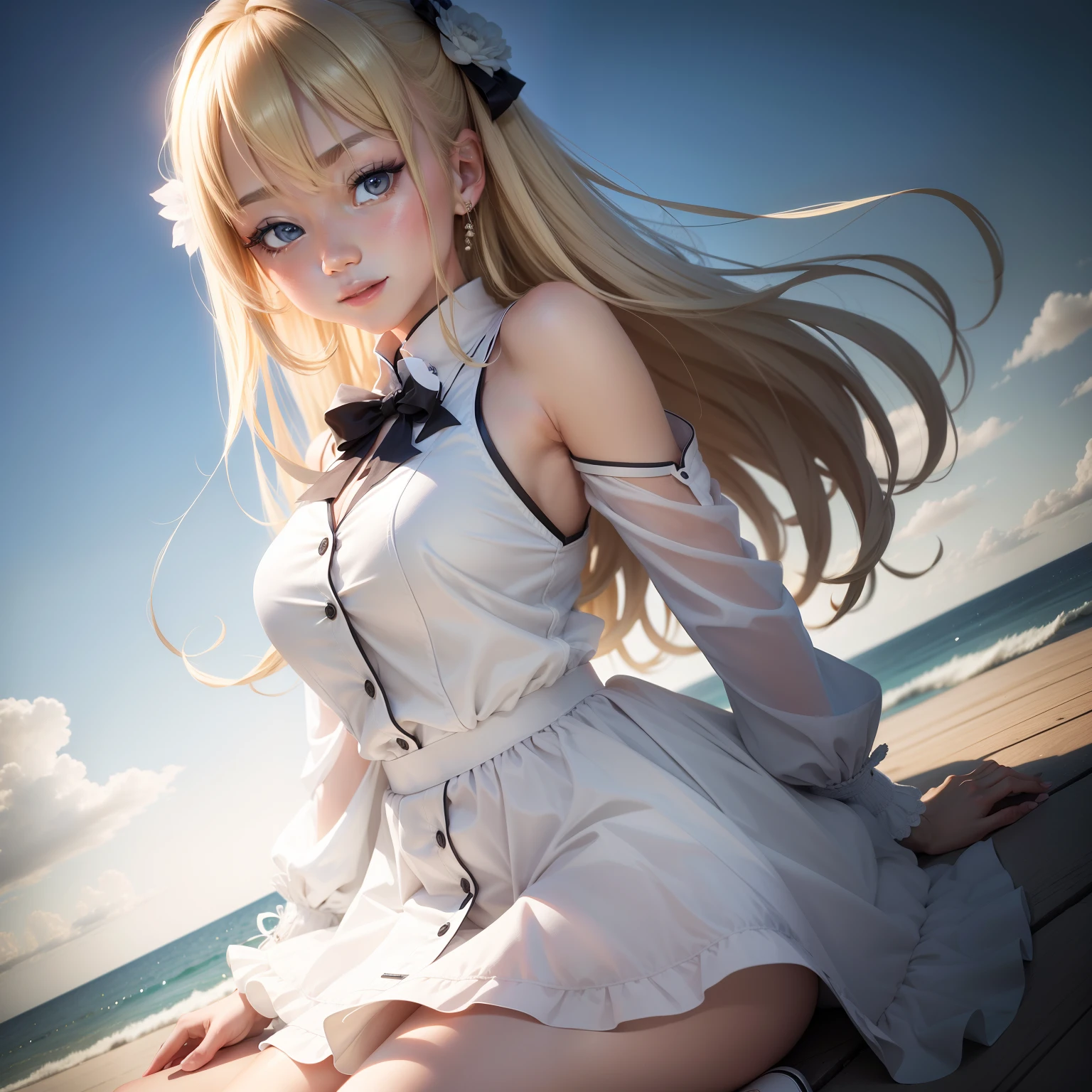 tmasterpiece, High- sharpness, Best quality at best, 1 blonde girl solo, kamisato_ayaka, ssmile, komono