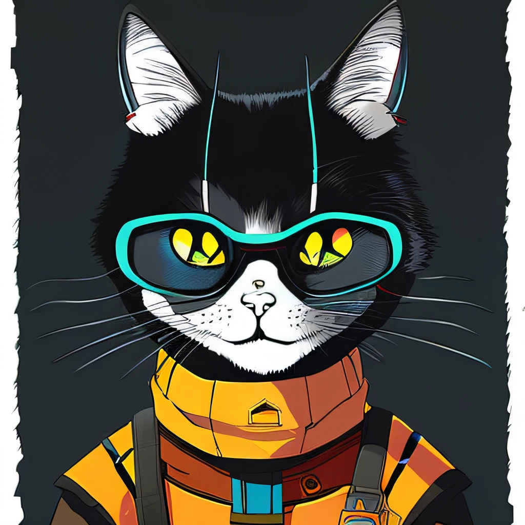 A cat , Dark gray hair, ComplexLA style, nvinkpunk, marioalberti artstyle, ghibli style