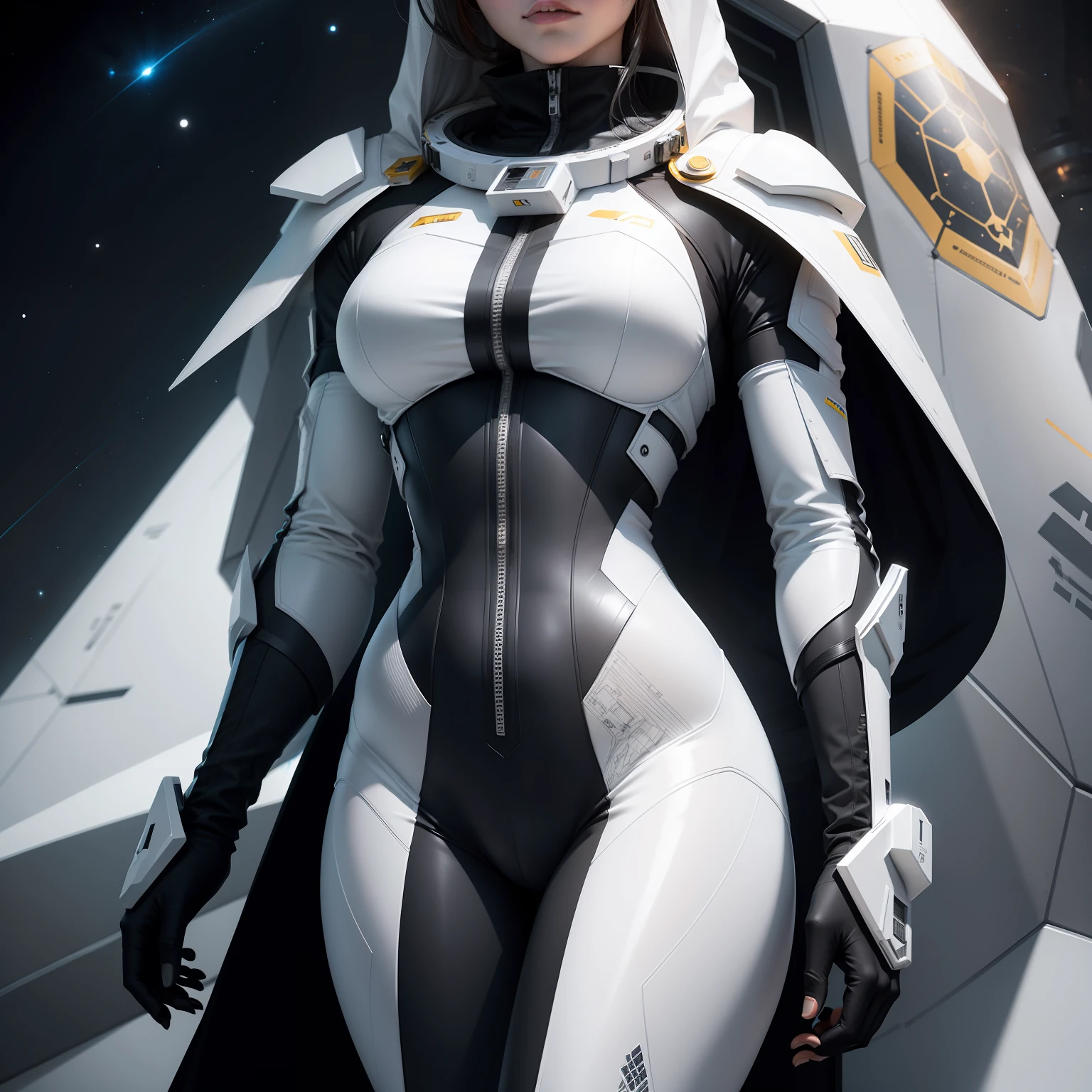 space elevator,Carbon nanotubes,High-tech aesthetic,White anti-load suit