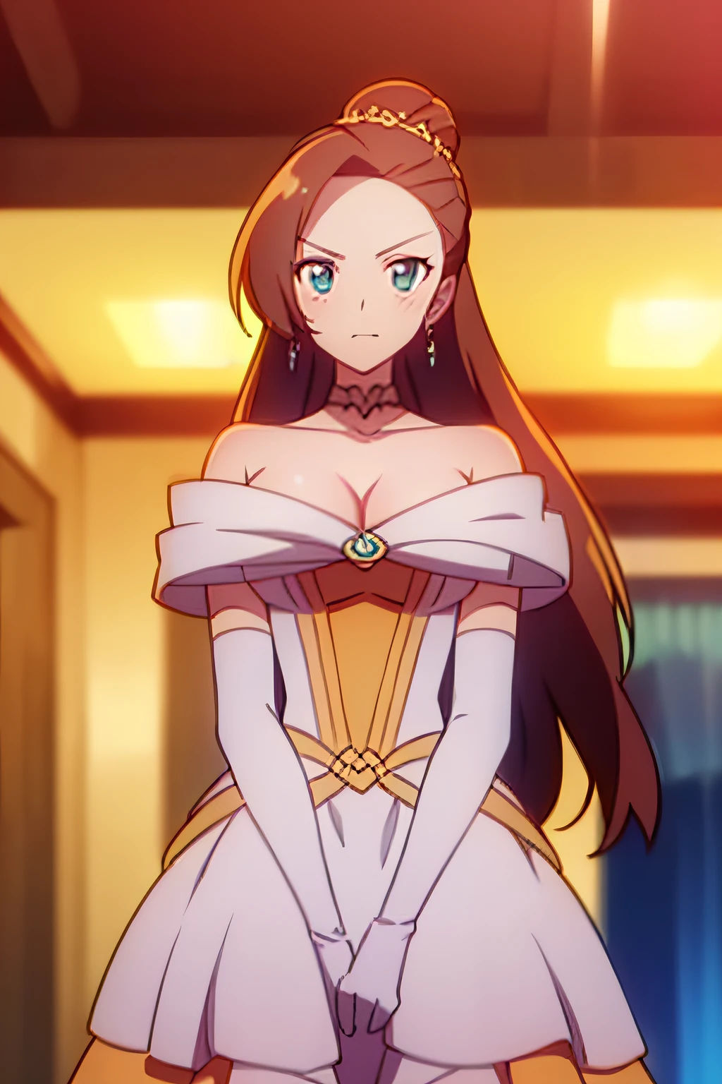 (((Best quality))), ((Ultra-detailed)), ((illustration)), ((Disheveled hair)), ((frilld)), (1 girl),(Solo),
blurry,blurry_background,blurry_foreground,depth_of_field,indoors,looking_at_viewer,motion_blur,sitting,rating:safe,Yellow_dress,evening_dress,