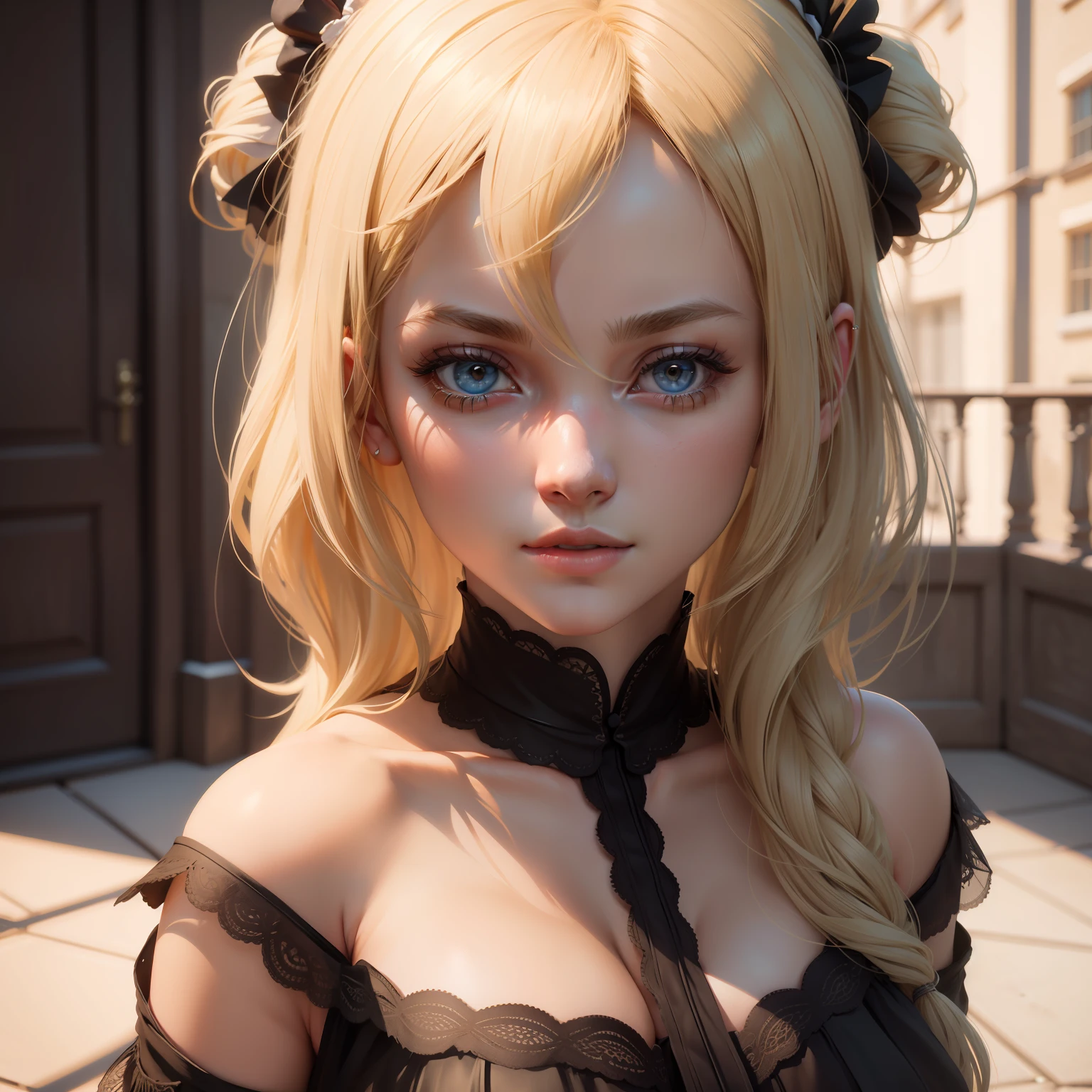 1 blonde girl,Masterpiece, 8K,Semi-realistic,4K,RTX,Shaders,brilliant texture work