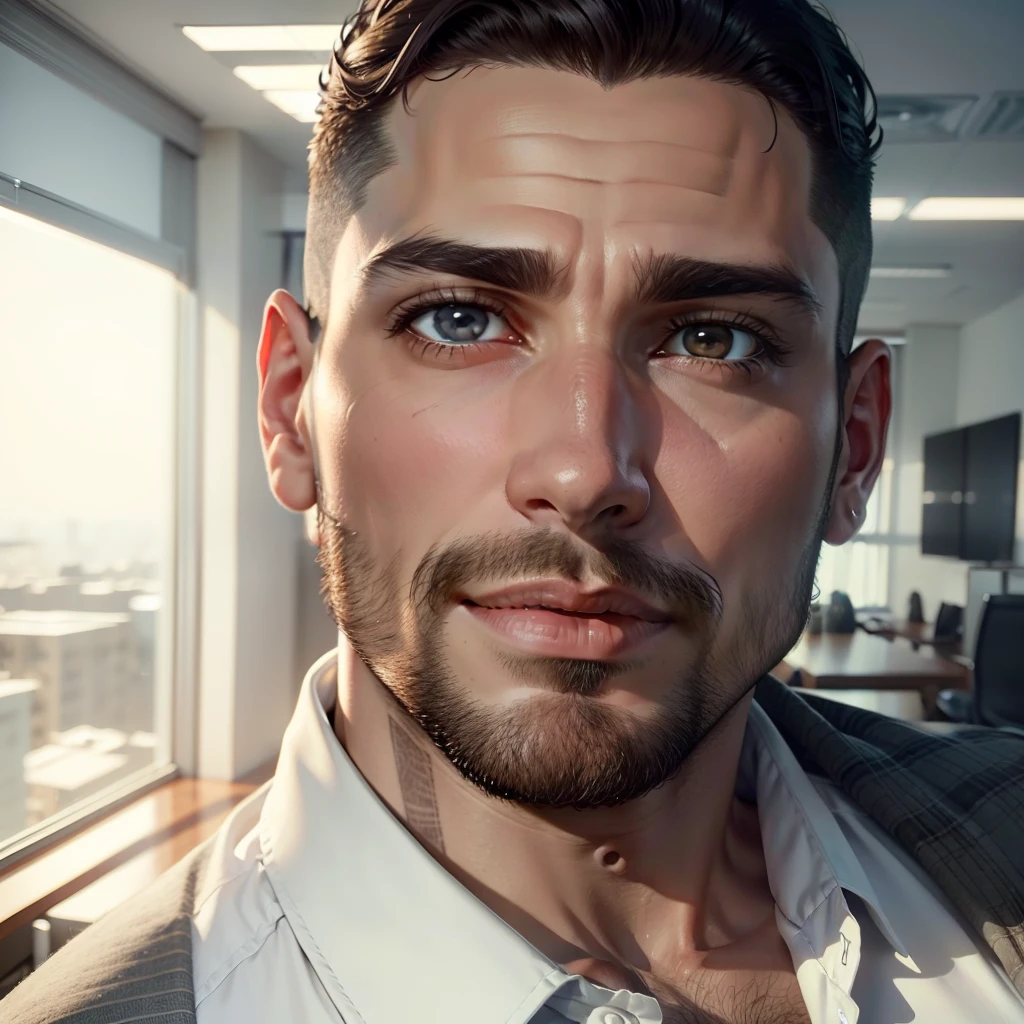 Homem moreno 34 anos, olhos escuro cabelo preto alex portella, in your office, imagem 4k full HD,