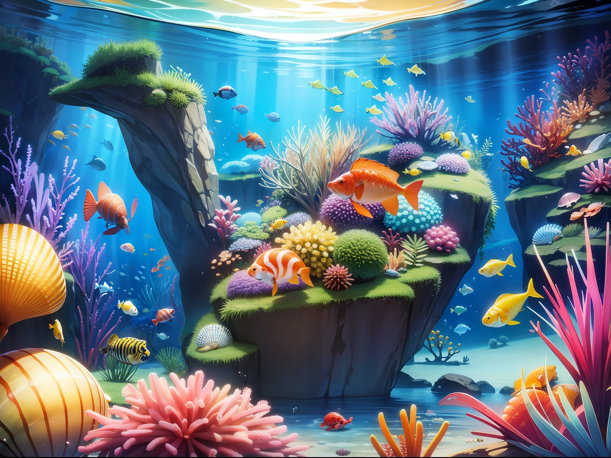 aquarium background，Colorful shrimp，Small fish，Small crabs，Small snails，sea shell，Warehouse multi-fish tank