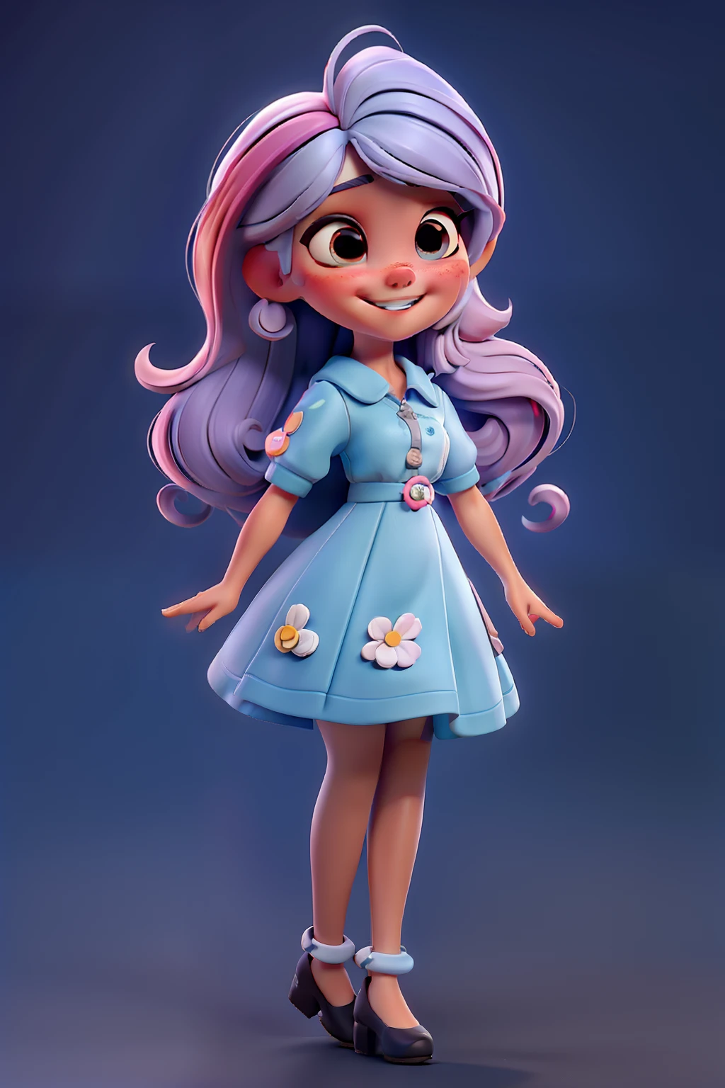 Personagem menina de cabelos amarelos, (( sorriso meigo)),olhos encantadores, imagem detalhada, roupa de tecido peludinha, segurando uma mohila