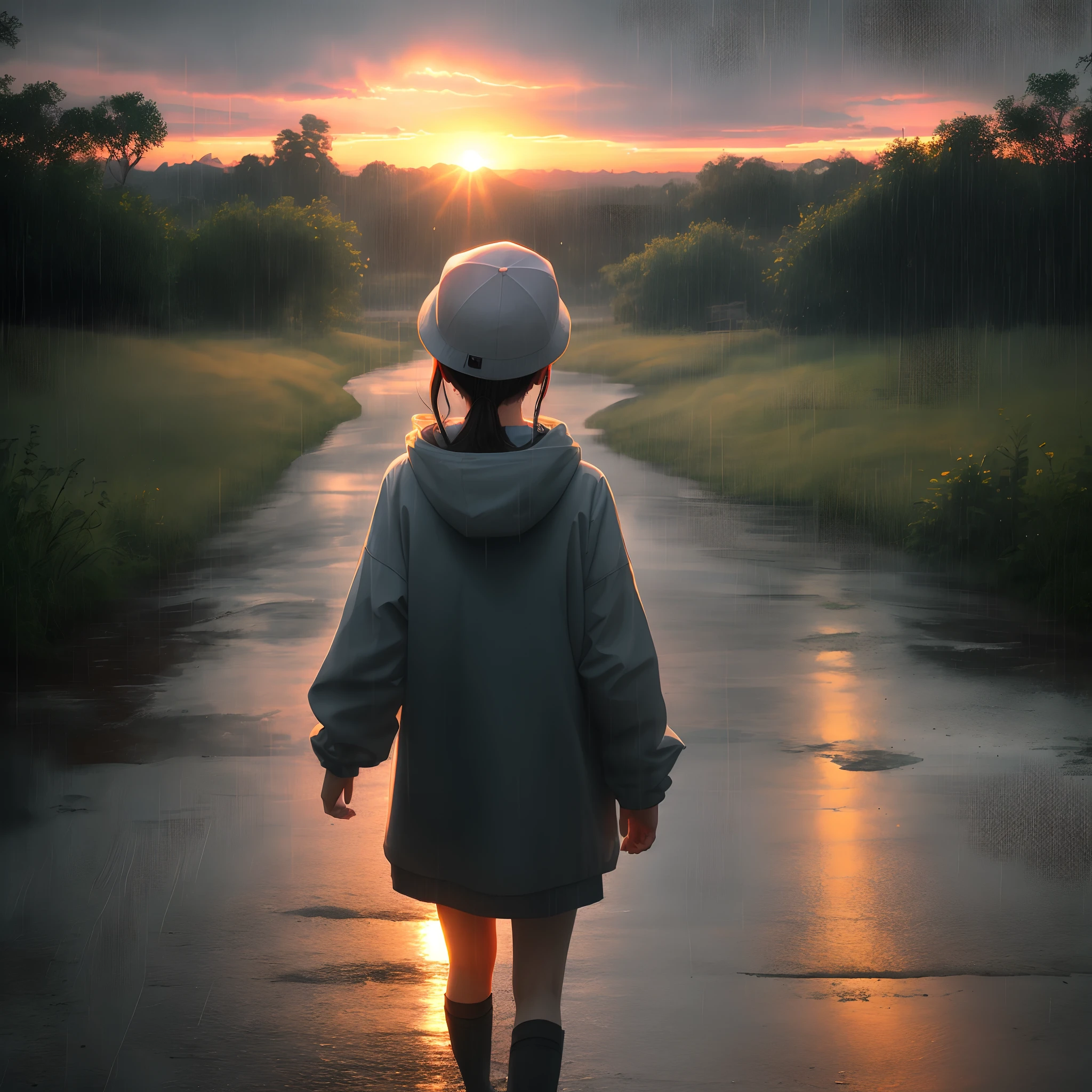 Watch the sunrise in the rain