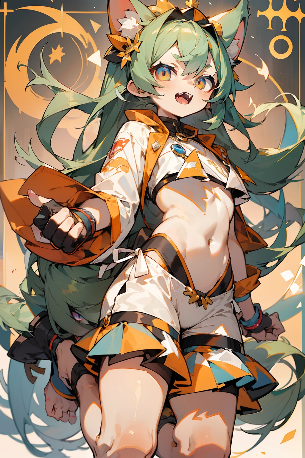 ​master piece,hyper qualit, ultra - detailed,Perfect drawing,1 beautiful girl、((nakeness))、(Munchkin ears)、(Munchkin's tail)、(Munch Palme d'Or)、Munchkin's legs、Munch's golden hand、Sharp claws、Sharp fangs、Aim at the eyes of your prey、whaite hair、Dark eyes、Height 175cm、Size B90W55H85、Kneeling、pow pause