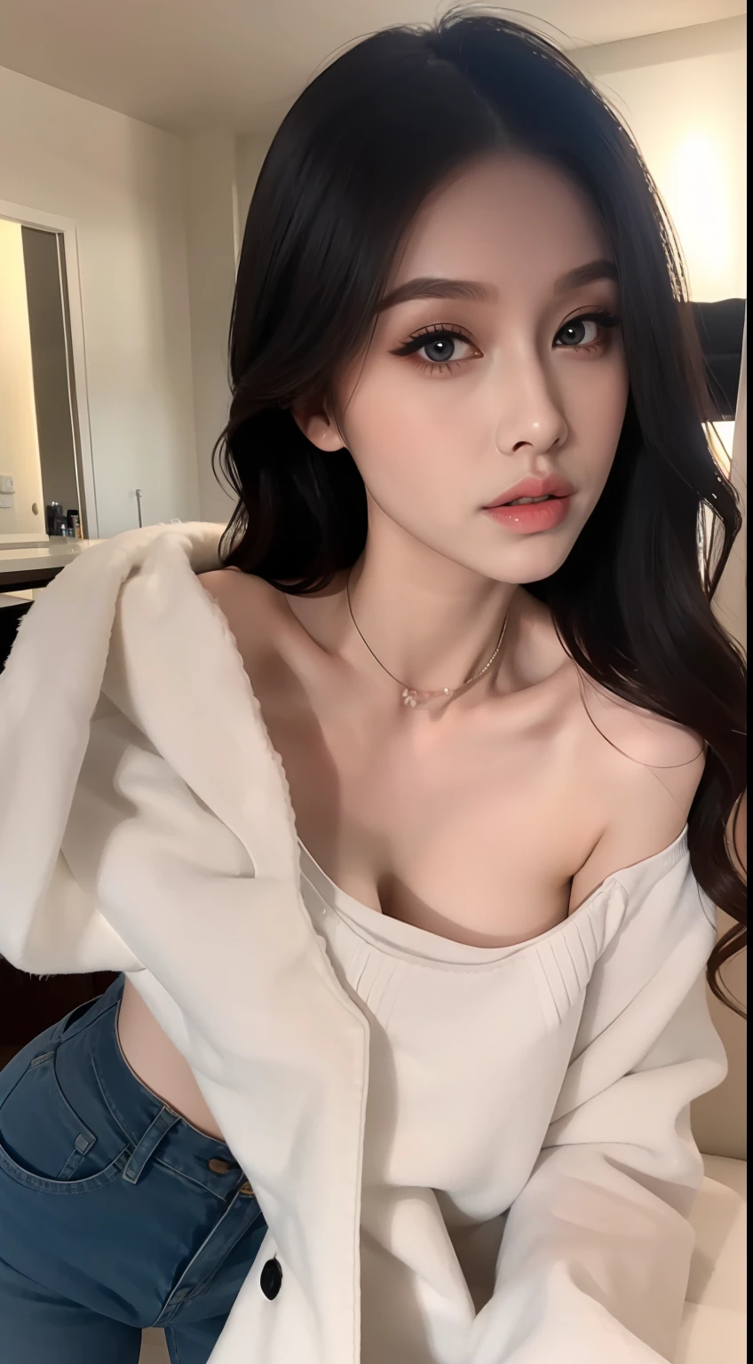 Fashion model 20 years old [[[[closeup cleavage]]]], [[[[boobgasm]]]], [[[[coll]]]], [[[[bshoulders]]]], perfect  eyes, Perfect iris，Perfect lips，perfect teeth，Perfect skin，with fair skin，Long face，slender nose，Soft front light，hdr，Movie girl，Casual，long whitr hair，inside in room，during night，（pastel colour：1.2）