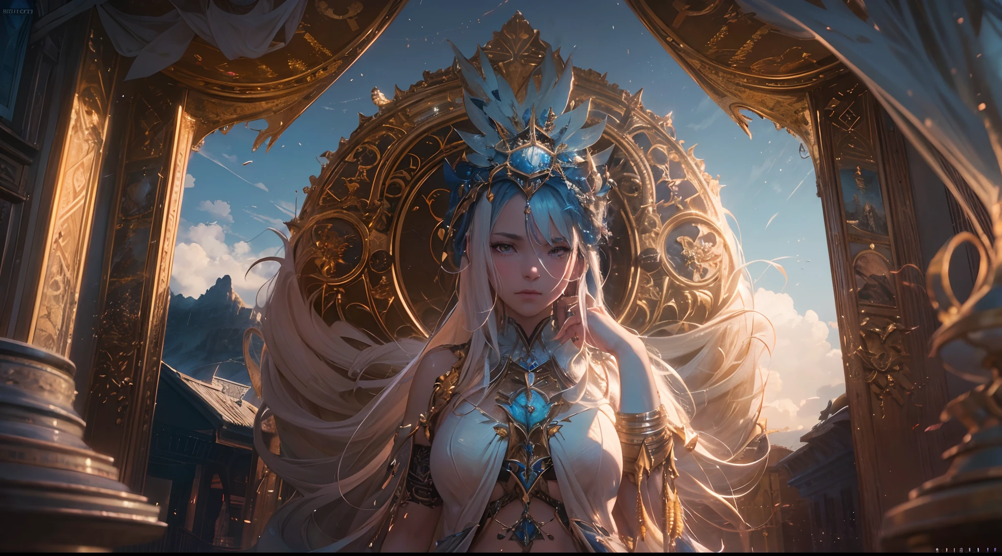 (by Greg Rutkowski: 1.2), (ultra-detailed CG unity 8k wallpaper, masterpiece, best quality, depth of field, HDR, intricate), delicate, Craft a mesmerizing and otherworldly realm, filled with vivid hues, majestic, and enchanting landscapes, (no human), sharp focus, post processing, impressive