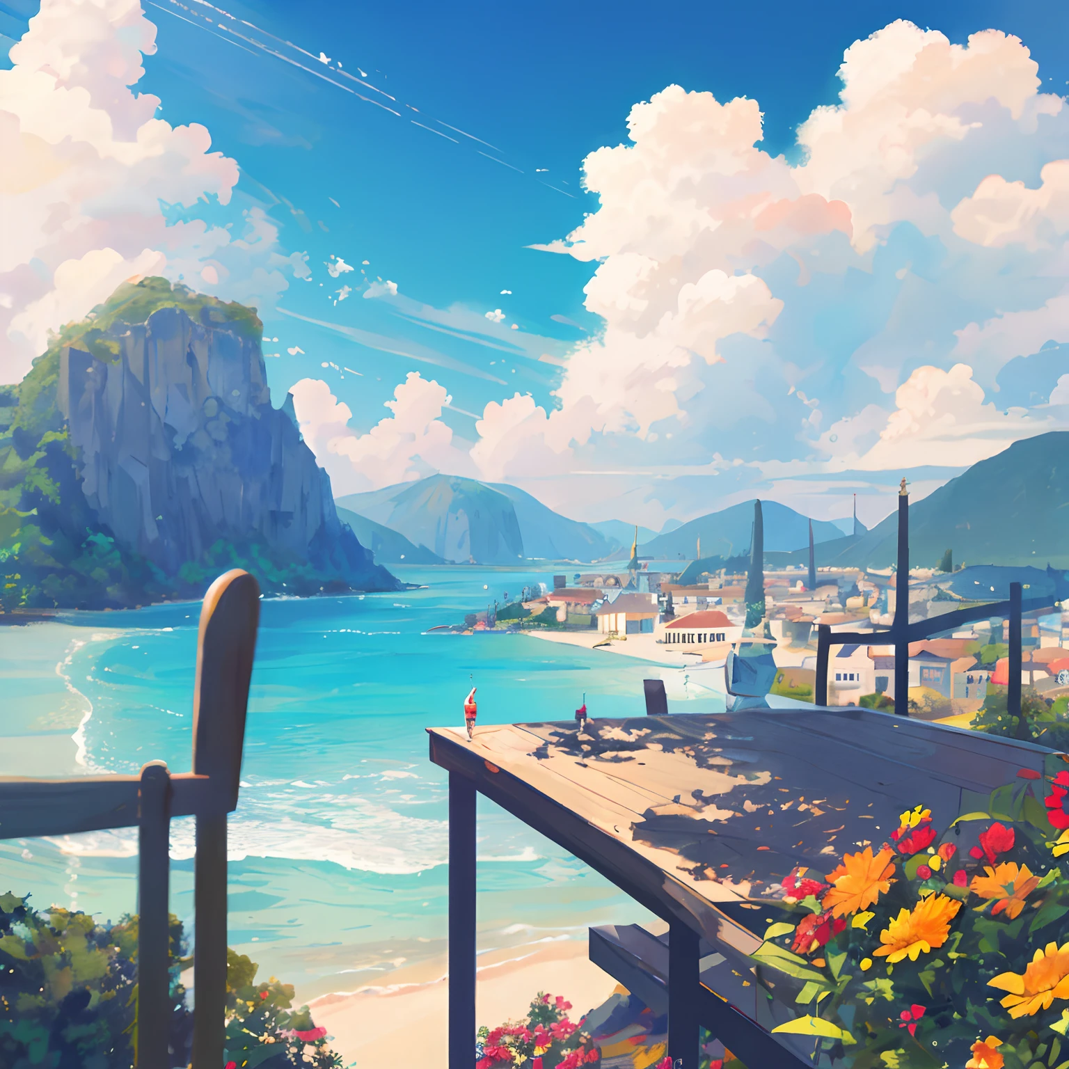cocktailworld, no humans, scenery, summer, sky, cloud, blurry background,
masterpiece, best quality, ultra detail,