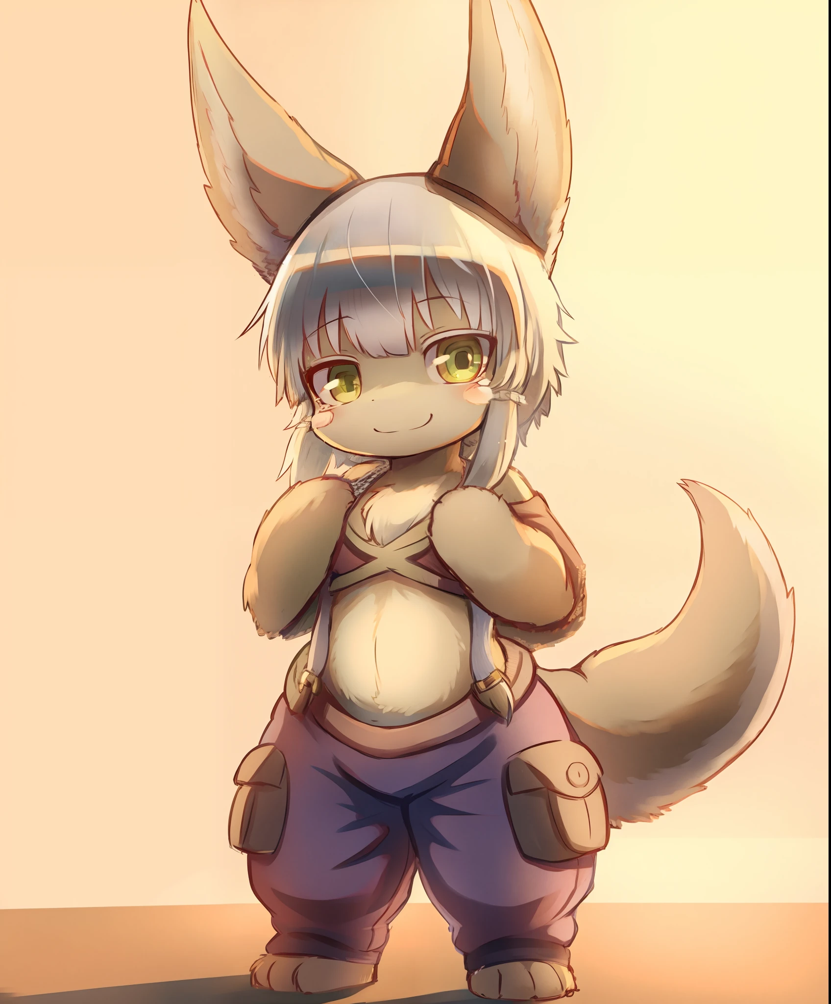 1girl, solo, furry, nanachi \(made in abyss\), nanachihat, nanachipants, standing, looking at viewer, smile