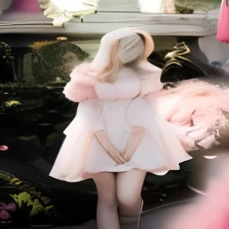 araffes in a pink dress standing in front of a flower garden, romantic dress, ethereal fairytale, rococo dress, rococo ruffles dress, fantasy dress, fairycore, loli in dress, dressed in a pink dress, heaven pink, dreamy style, pink dress, wearing a pink dress, magical dress, lovely languid princess, dreamy and ethereal