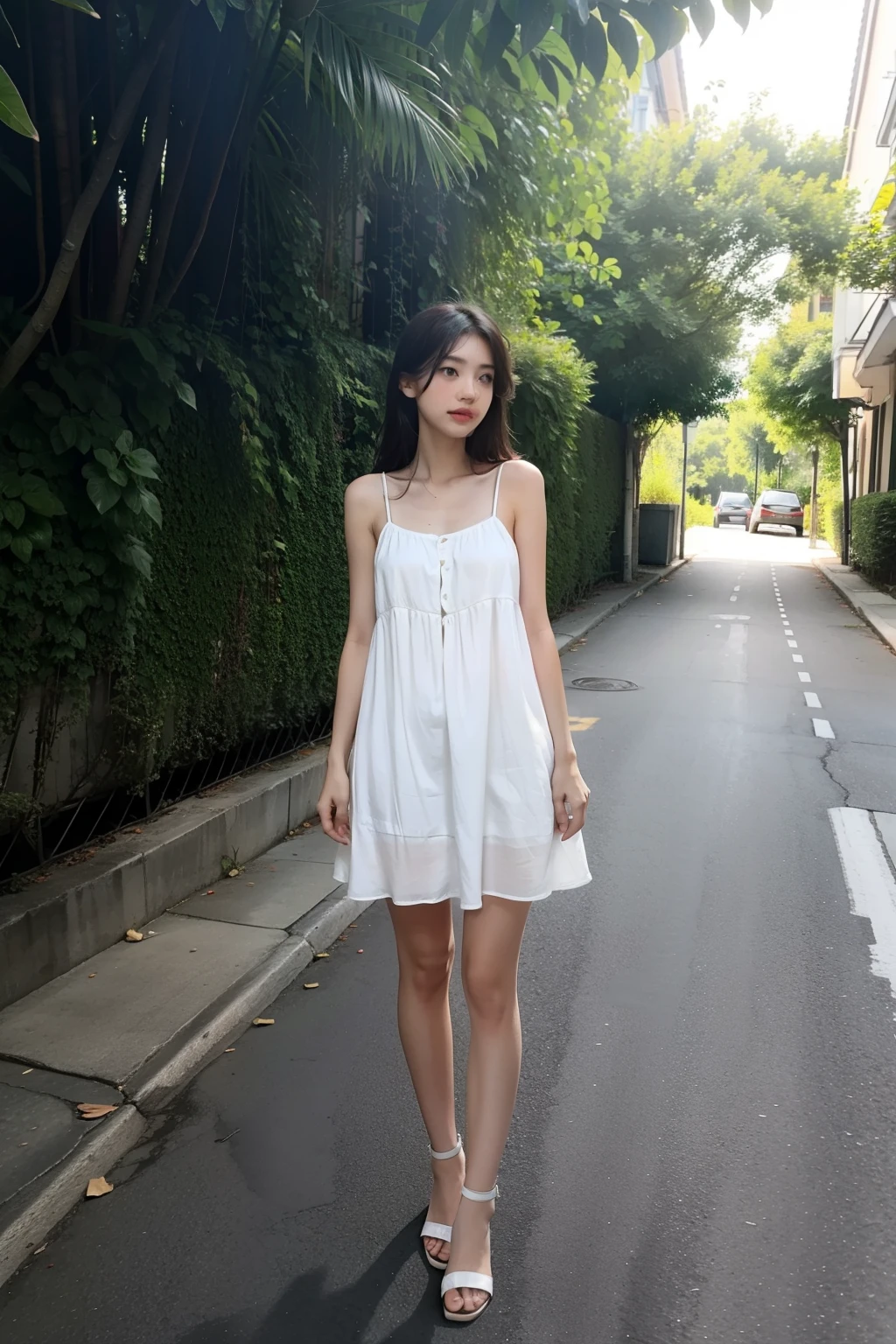 1girl, innocent white dress, standing