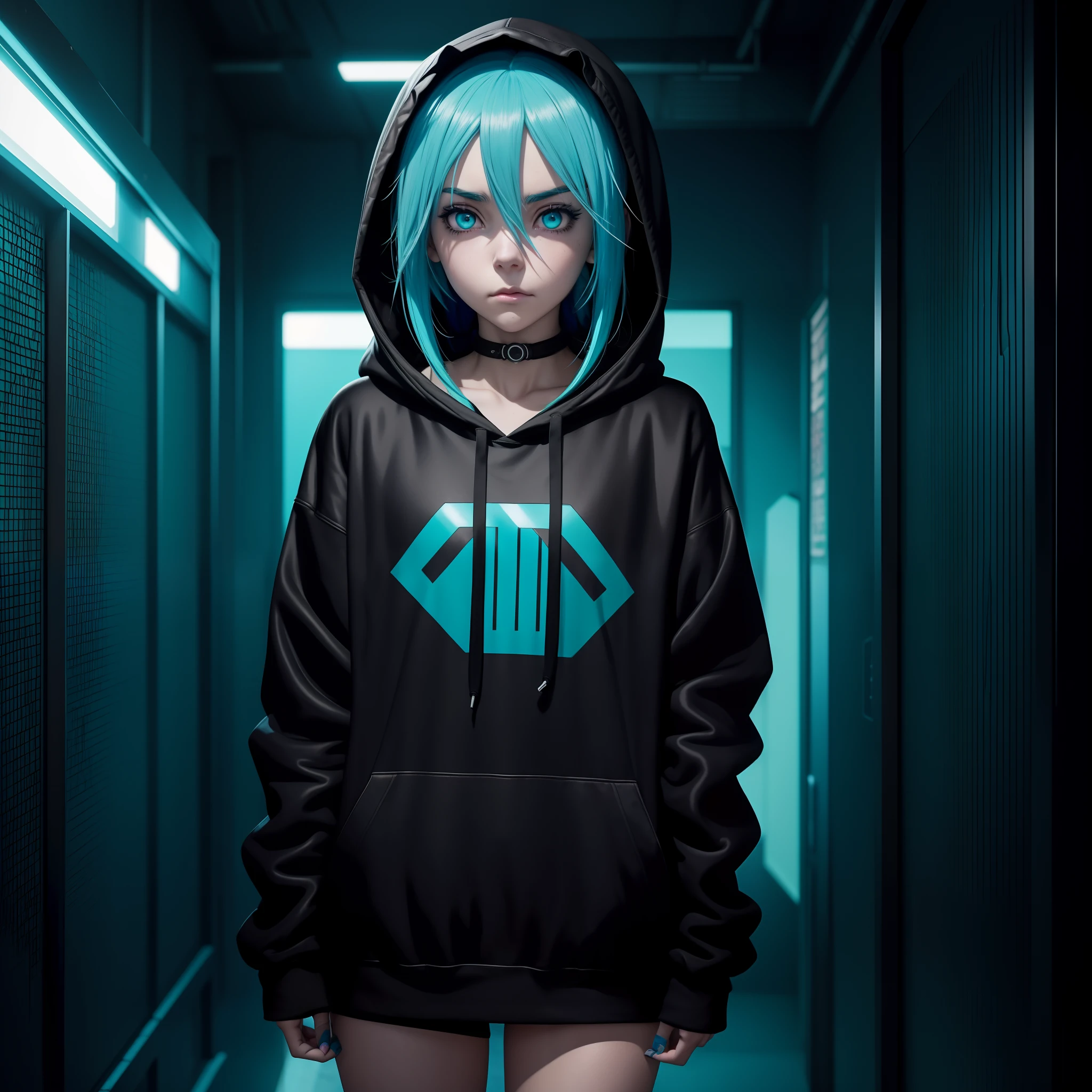 anime girl with blue hair and hoodie in a dark room, cyberpunk anime girl in hoodie, overlord billie eilish, 1 7 - - old me goth girl, rogue anime girl, in the anime series ergo proxy, black haired girl wearing hoodie, anime girl with teal hair, chloe price, in a hoodie, style of madhouse anime, anime girl named lucy