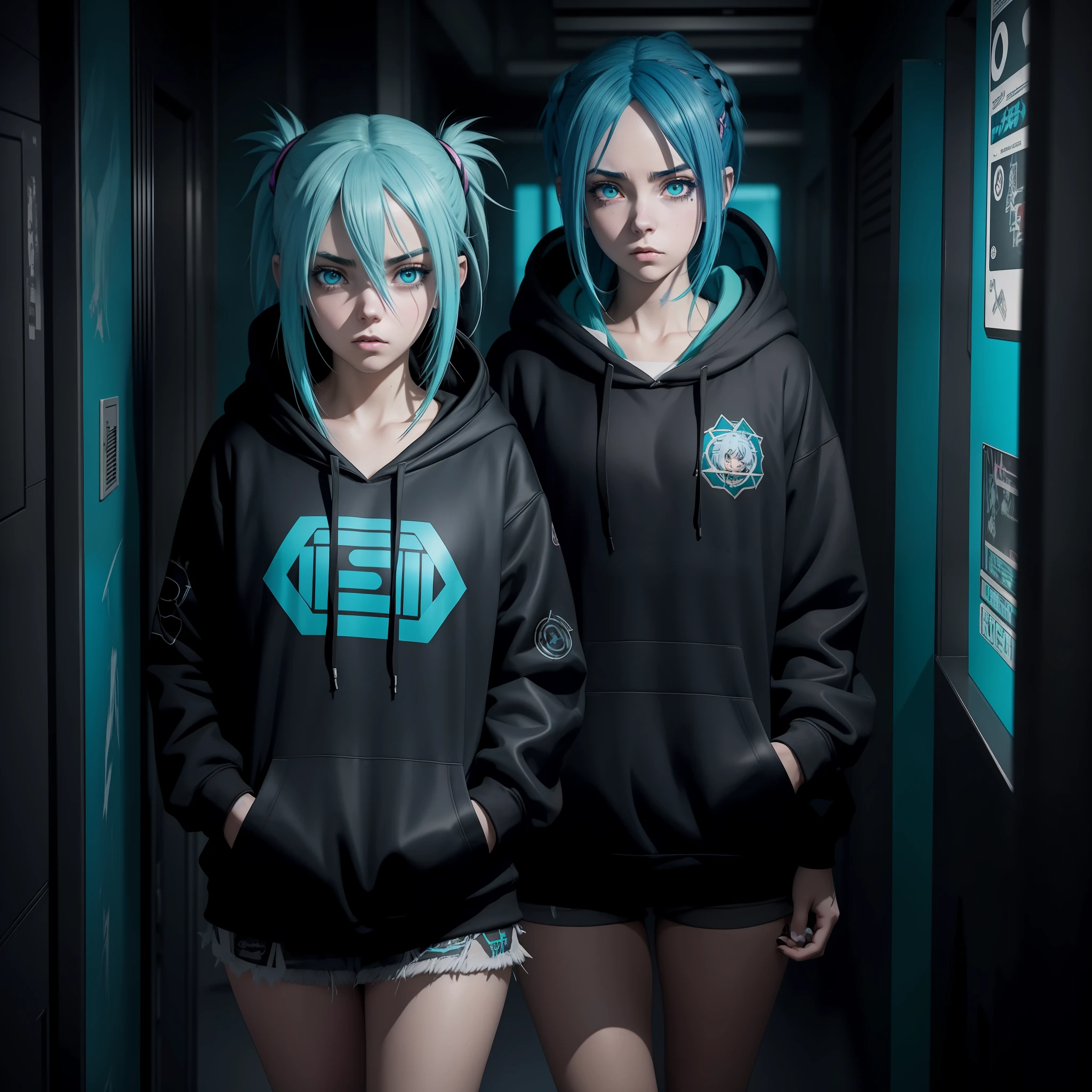 anime girl with blue hair and hoodie in a dark room, cyberpunk anime girl in hoodie, overlord billie eilish, 1 7 - year - old anime goth girl, rogue anime girl, in the anime series ergo proxy, black haired girl wearing hoodie, anime girl with teal hair, chloe price, in a hoodie, style of madhouse anime, anime girl named lucy