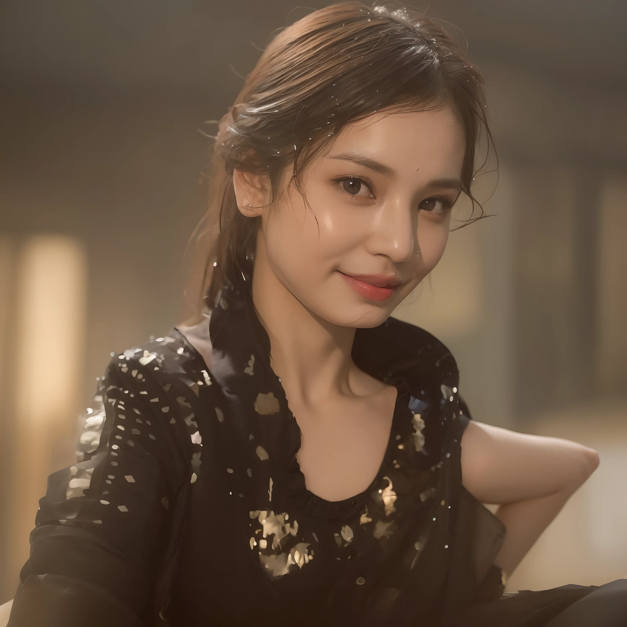 (Best Quality, 4K, Masterpiece: 1.3), Beautiful Woman, 1, (Breasts, Perfect Body: 1.2), Abs: 1.1, Dark Brown Hair: 1.1, (Wet Rain, Wet Body: 1.2), Ultra-Detailed Face, Detailed Lips, Detailed Eyes, Double Eyelids, Light Clothing, Nipple Protrusion: 1.3, Clothes Sheer, Clothes Transparent, Smile