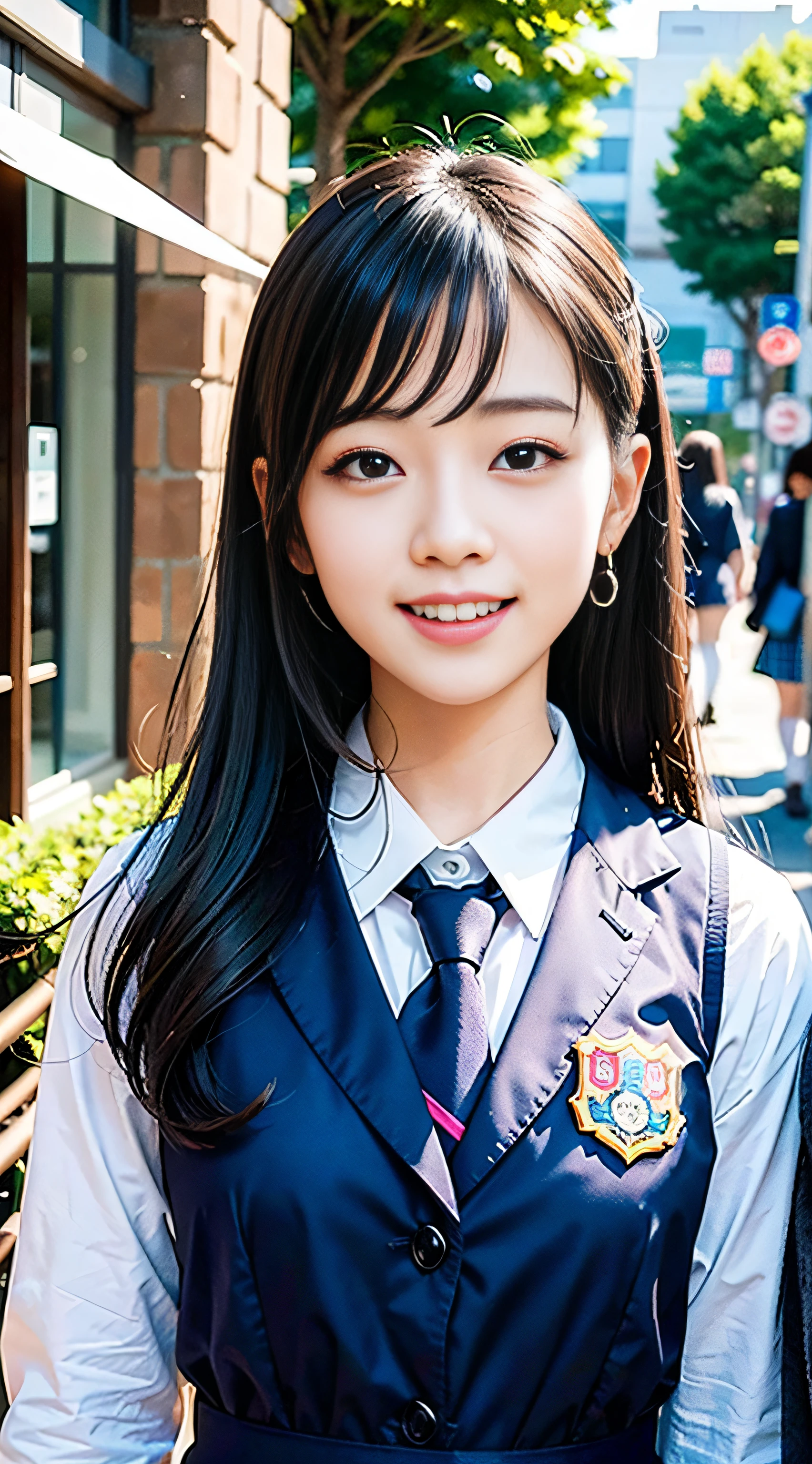 ulzzang -6500-v1.1, (Raw foto:1.2), (Photorealsitic:1.4), a beautiful detailed girl, 1girl in、extremely detailed eye and face, beatiful detailed eyes, (burst into laughter:1.5),Ridiculous, Frontal Face,head shot, Front view, unbelievable Ridiculous, huge filesize, ultra-detailliert, hight resolution, ighly detailed, top-quality, ​masterpiece, Kemomimi, ((Japanese girls' high school uniform)), illustratio, ighly detailed, nffsw, unification, 8k wallpaper, magnifica, finely detail, ​masterpiece, top-quality, Highly detailed ticker uniform 8K wallpaper, Light on the Face、电影灯光、16yo girl,In the city