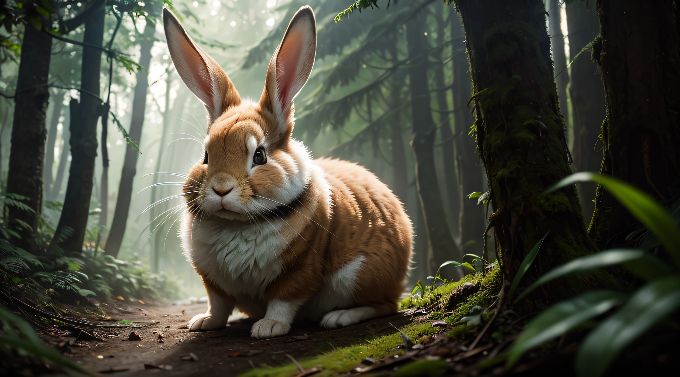 There is a rabbit that is sitting in the woods - SeaArt AI